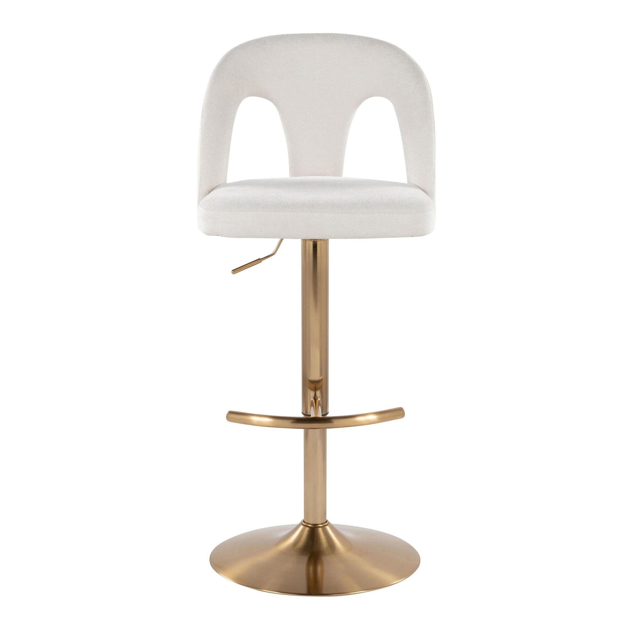 LumiSource Ava Solid Adjustable Height Barstool (Set of 2), Gold/White, large