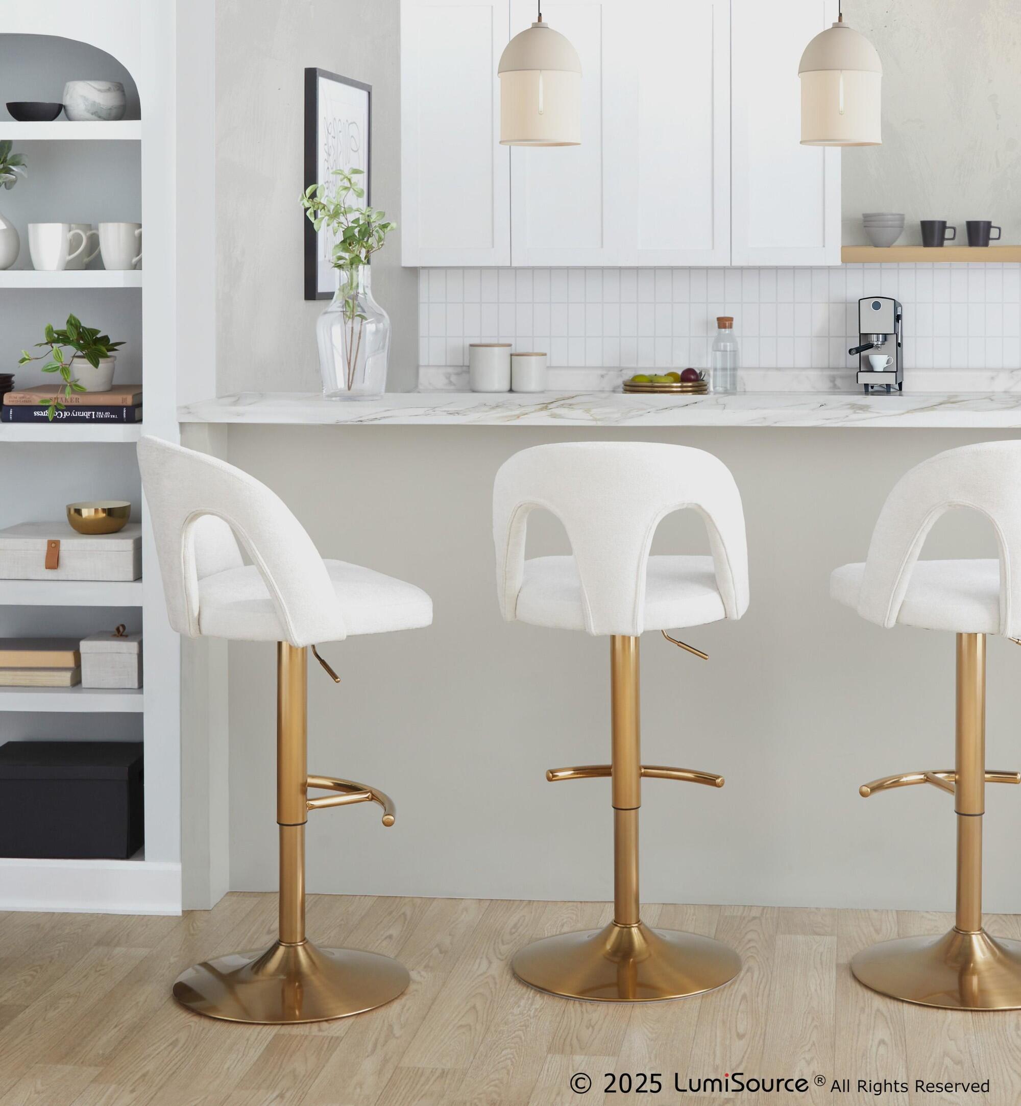 LumiSource Ava Solid Adjustable Height Barstool (Set of 2), Gold/White, large
