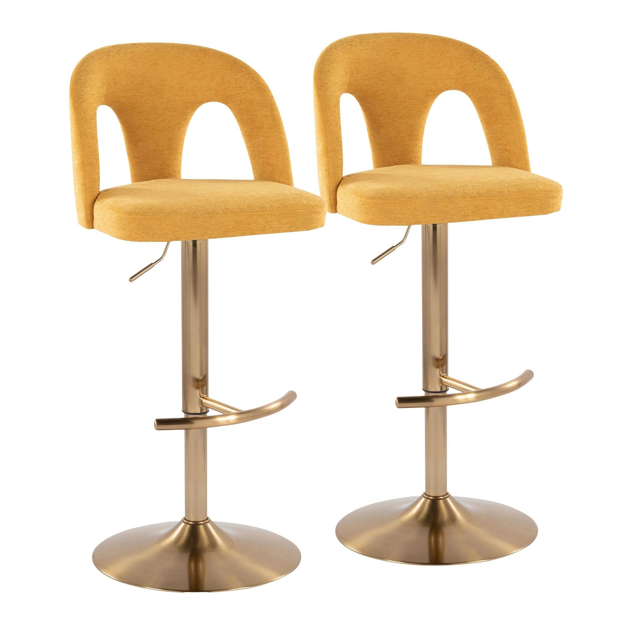 LumiSource Ava Solid Adjustable Height Barstool (Set of 2), Gold/Yellow, large