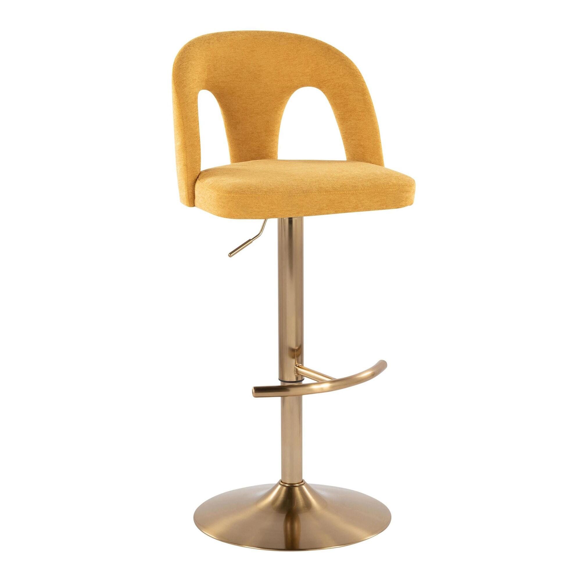 LumiSource Ava Solid Adjustable Height Barstool (Set of 2), Gold/Yellow, large