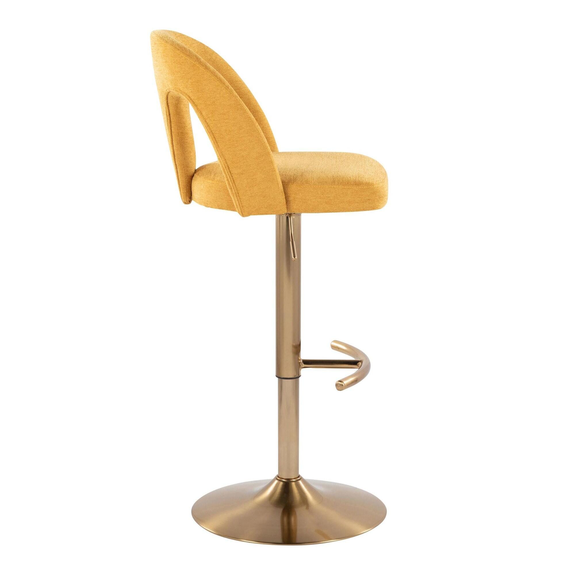 LumiSource Ava Solid Adjustable Height Barstool (Set of 2), Gold/Yellow, large