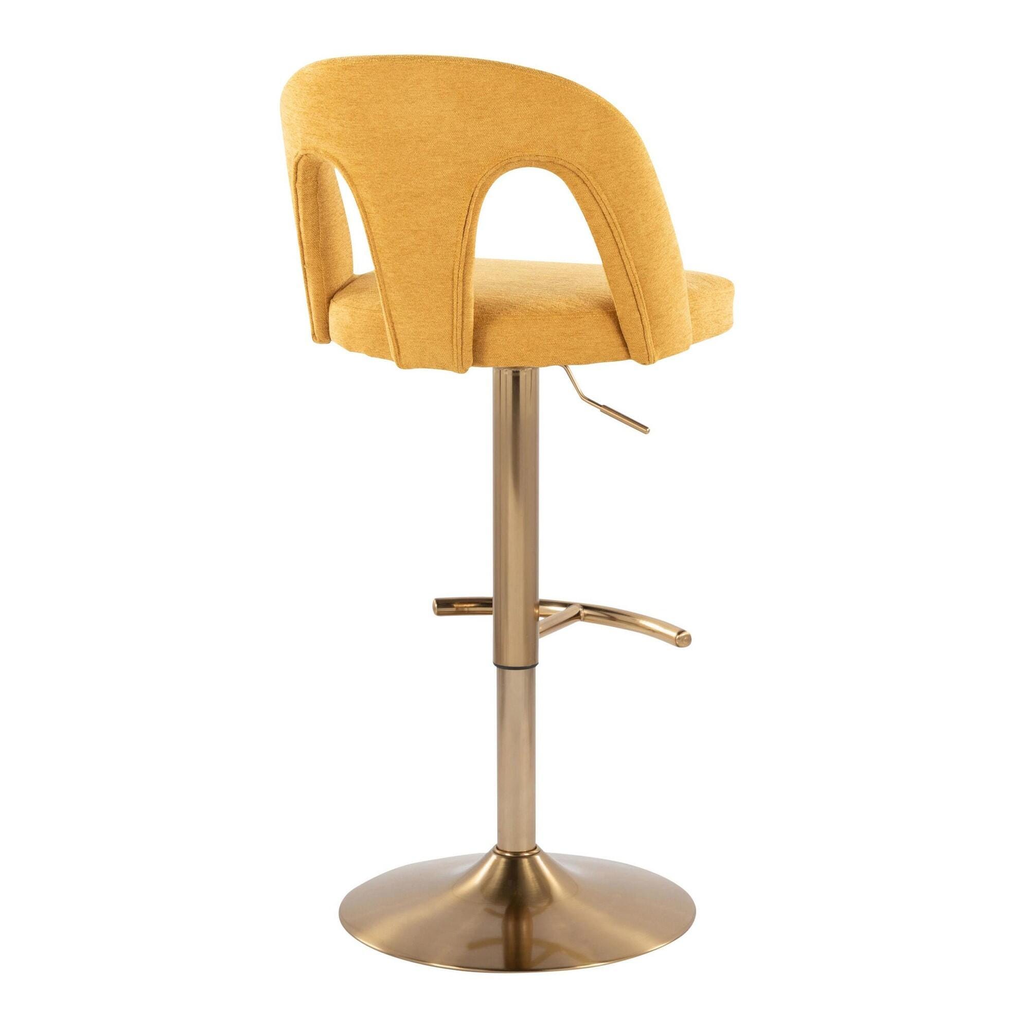 LumiSource Ava Solid Adjustable Height Barstool (Set of 2), Gold/Yellow, large