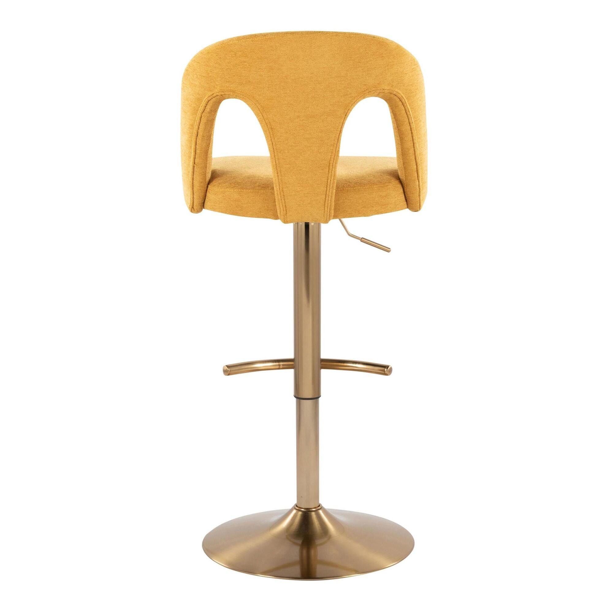 LumiSource Ava Solid Adjustable Height Barstool (Set of 2), Gold/Yellow, large