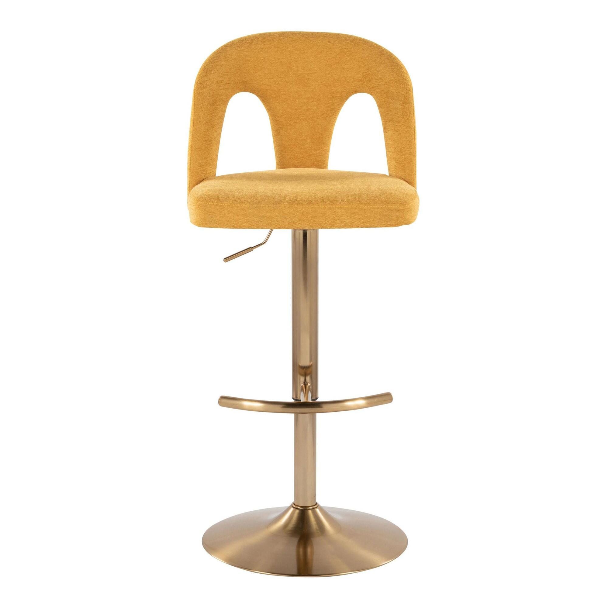 LumiSource Ava Solid Adjustable Height Barstool (Set of 2), Gold/Yellow, large