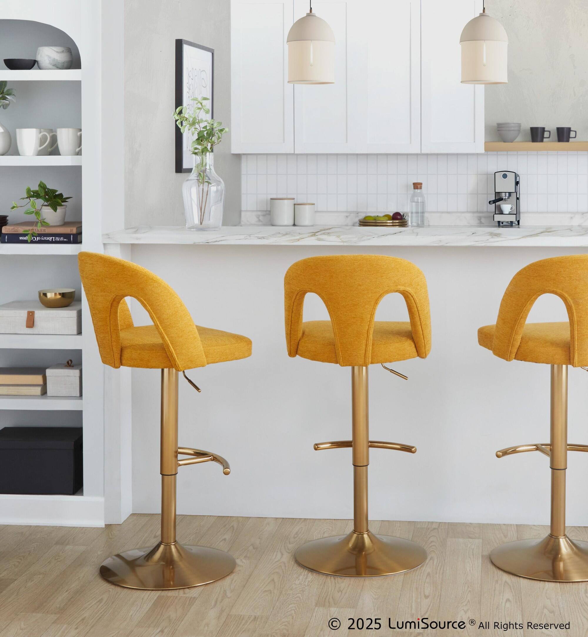 LumiSource Ava Solid Adjustable Height Barstool (Set of 2), Gold/Yellow, large