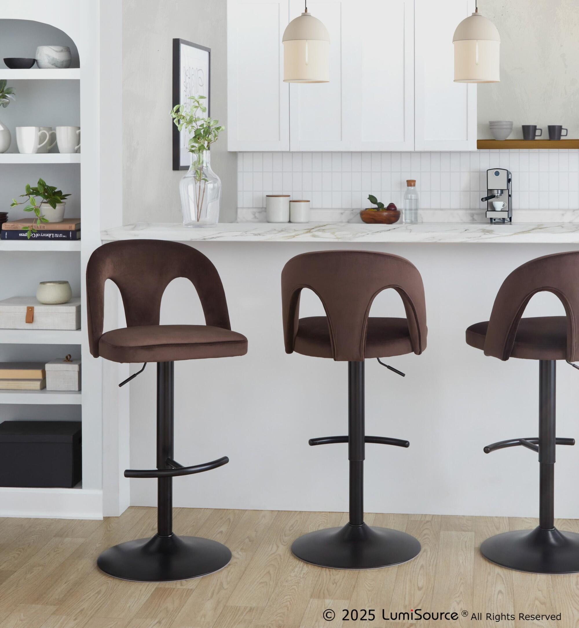 LumiSource Ava Adjustable Height Barstool (Set of 2), Black/Brown, rollover