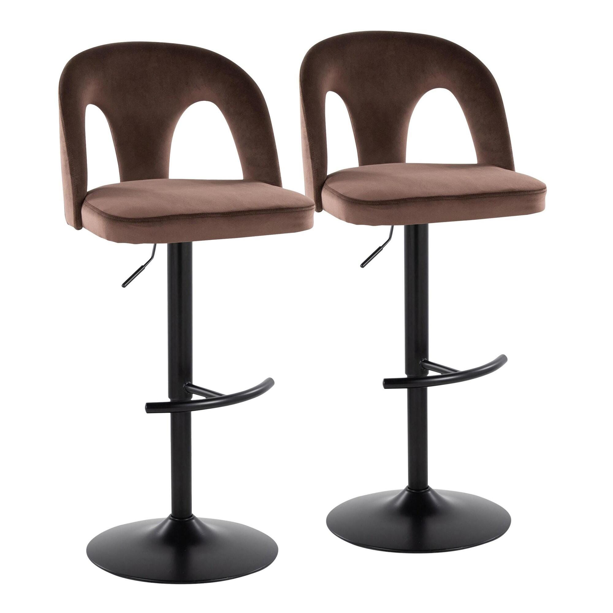 LumiSource Ava Adjustable Height Barstool (Set of 2), Black/Brown, large