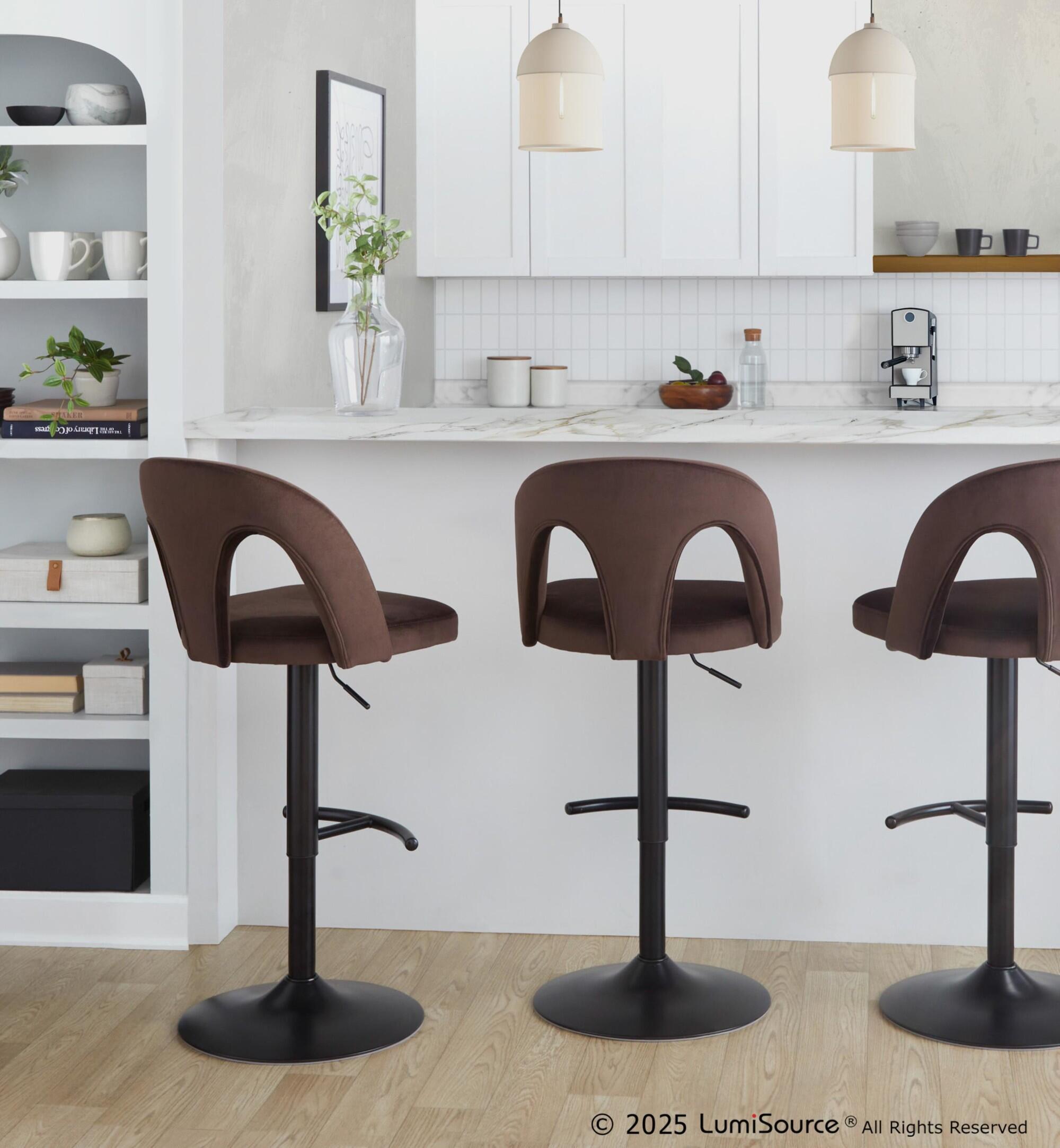 LumiSource Ava Adjustable Height Barstool (Set of 2), Black/Brown, large