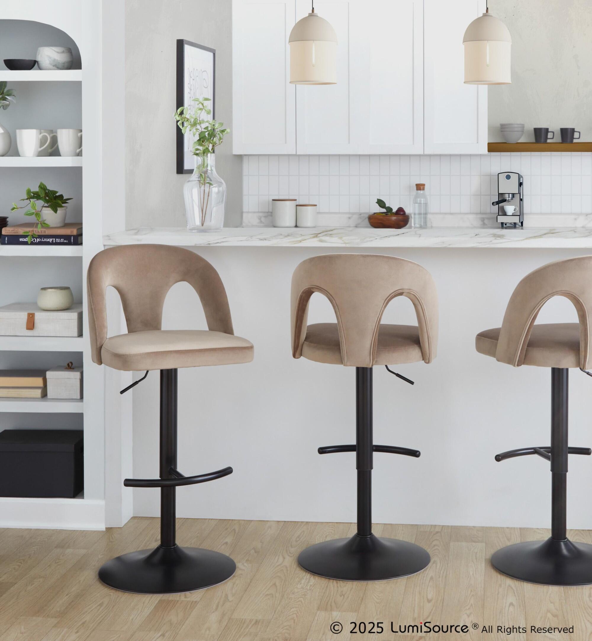 LumiSource Ava Adjustable Height Barstool (Set of 2), Black/Taupe, rollover