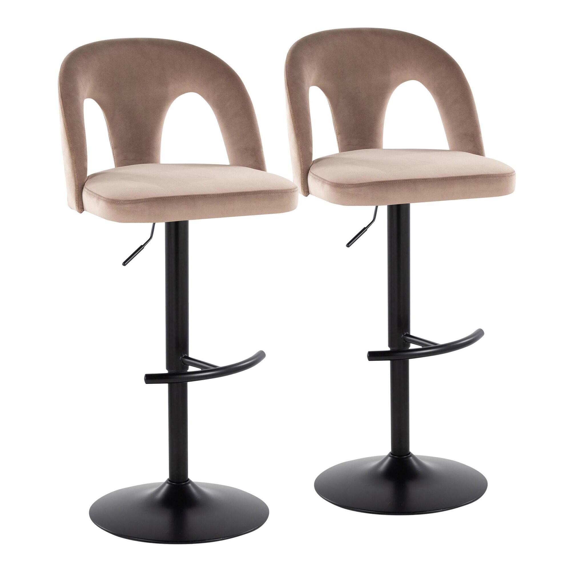 LumiSource Ava Adjustable Height Barstool (Set of 2), Black/Taupe, large