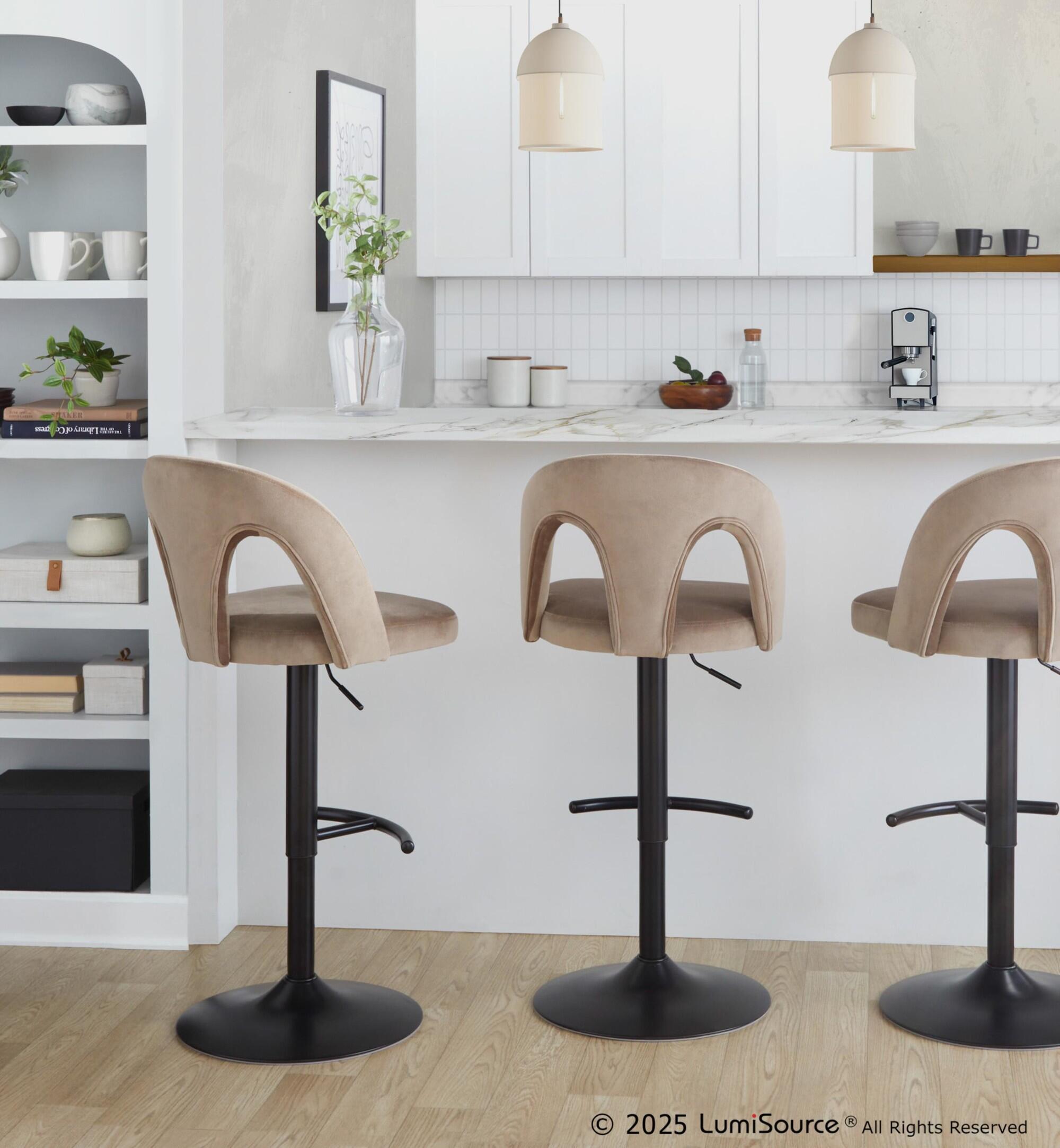 LumiSource Ava Adjustable Height Barstool (Set of 2), Black/Taupe, large