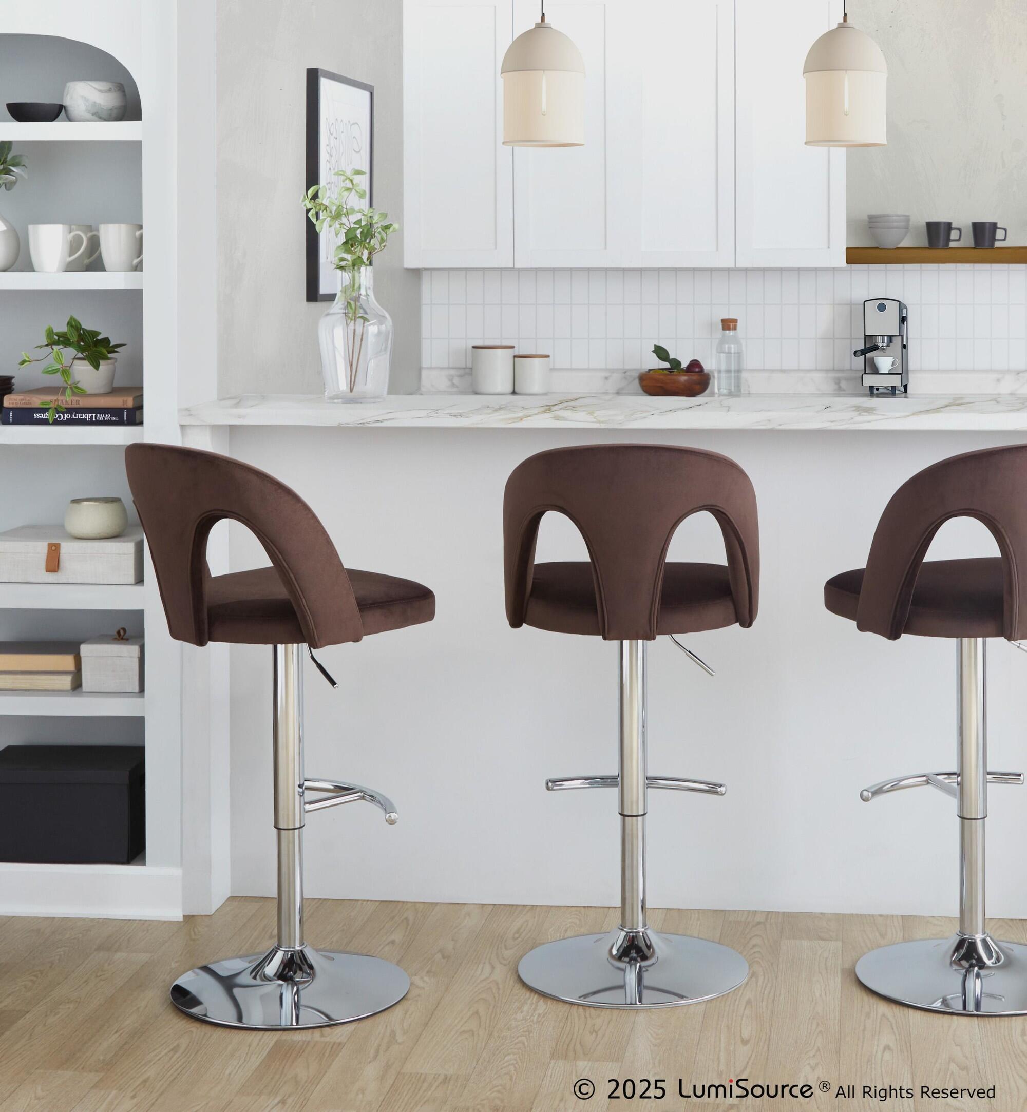 LumiSource Ava Adjustable Height Barstool (Set of 2), Chrome/Espresso, large