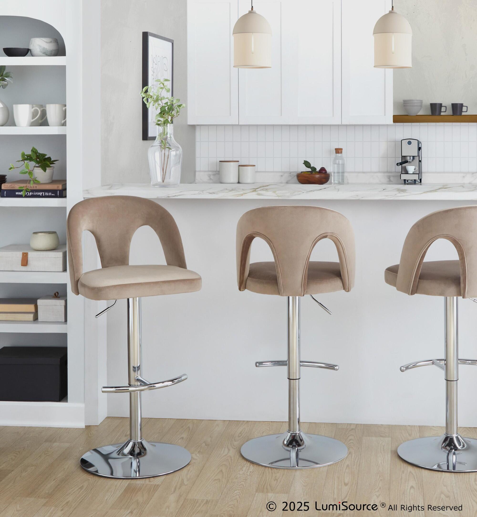 LumiSource Ava Adjustable Height Barstool (Set of 2), Chrome/Taupe, rollover