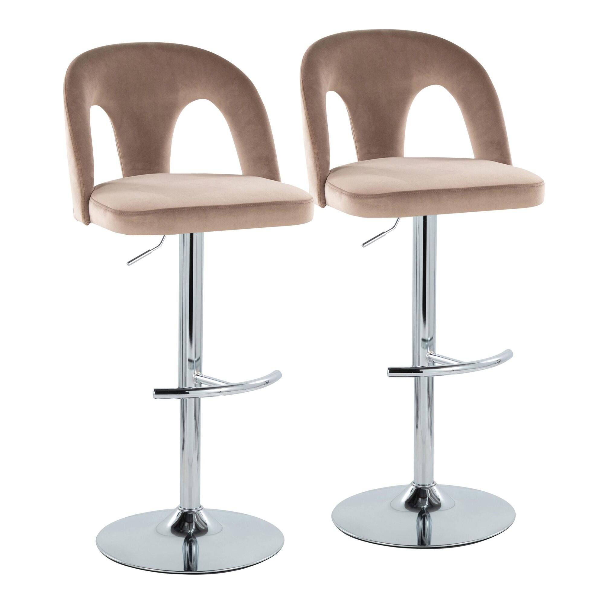 LumiSource Ava Adjustable Height Barstool (Set of 2), Chrome/Taupe, large