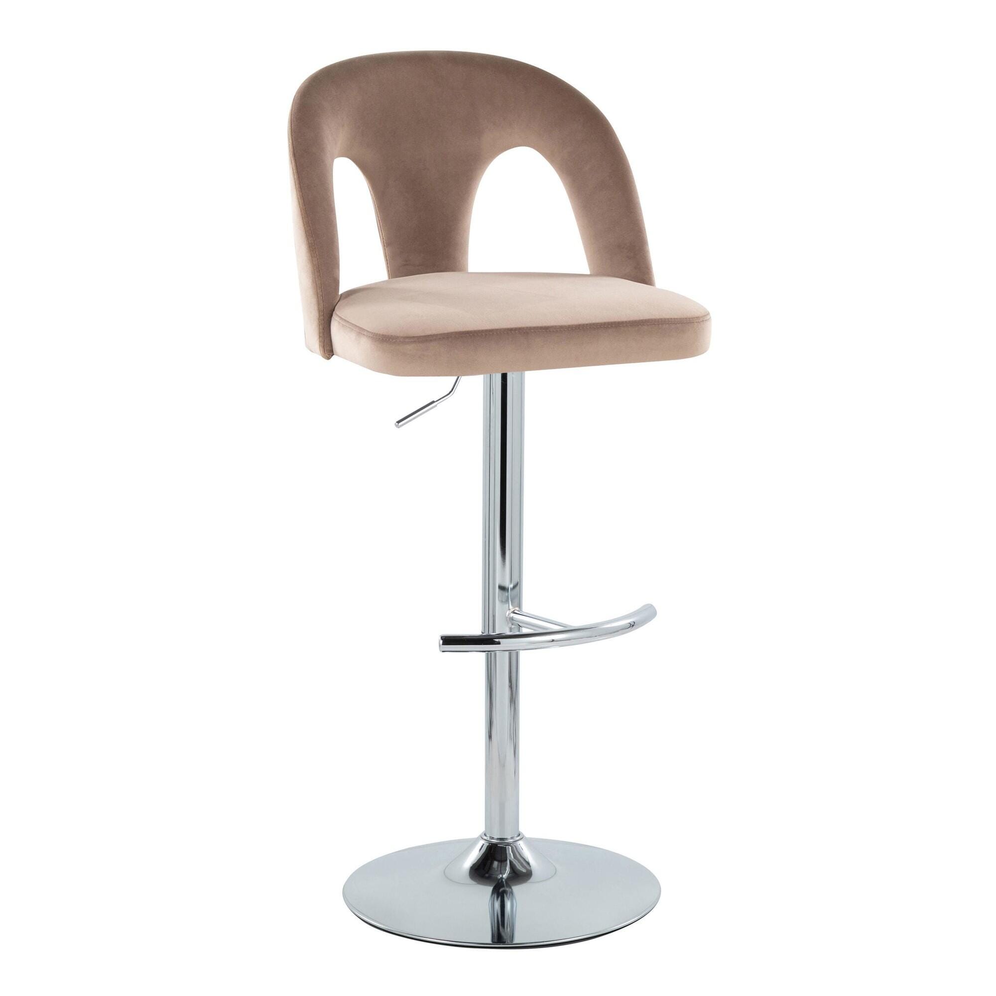 LumiSource Ava Adjustable Height Barstool (Set of 2), Chrome/Taupe, large