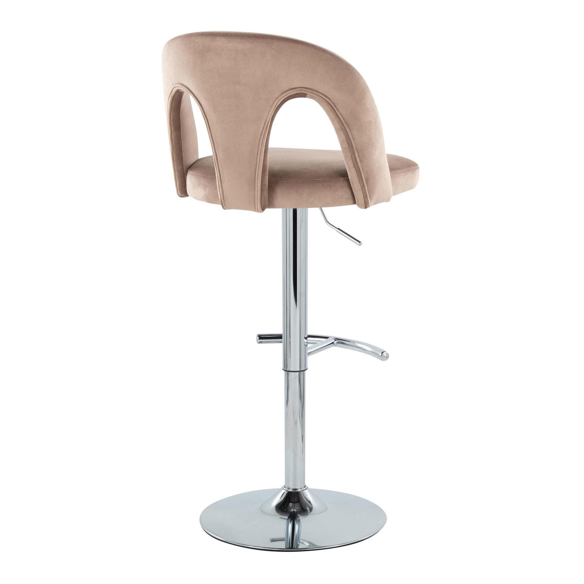 LumiSource Ava Adjustable Height Barstool (Set of 2), Chrome/Taupe, large