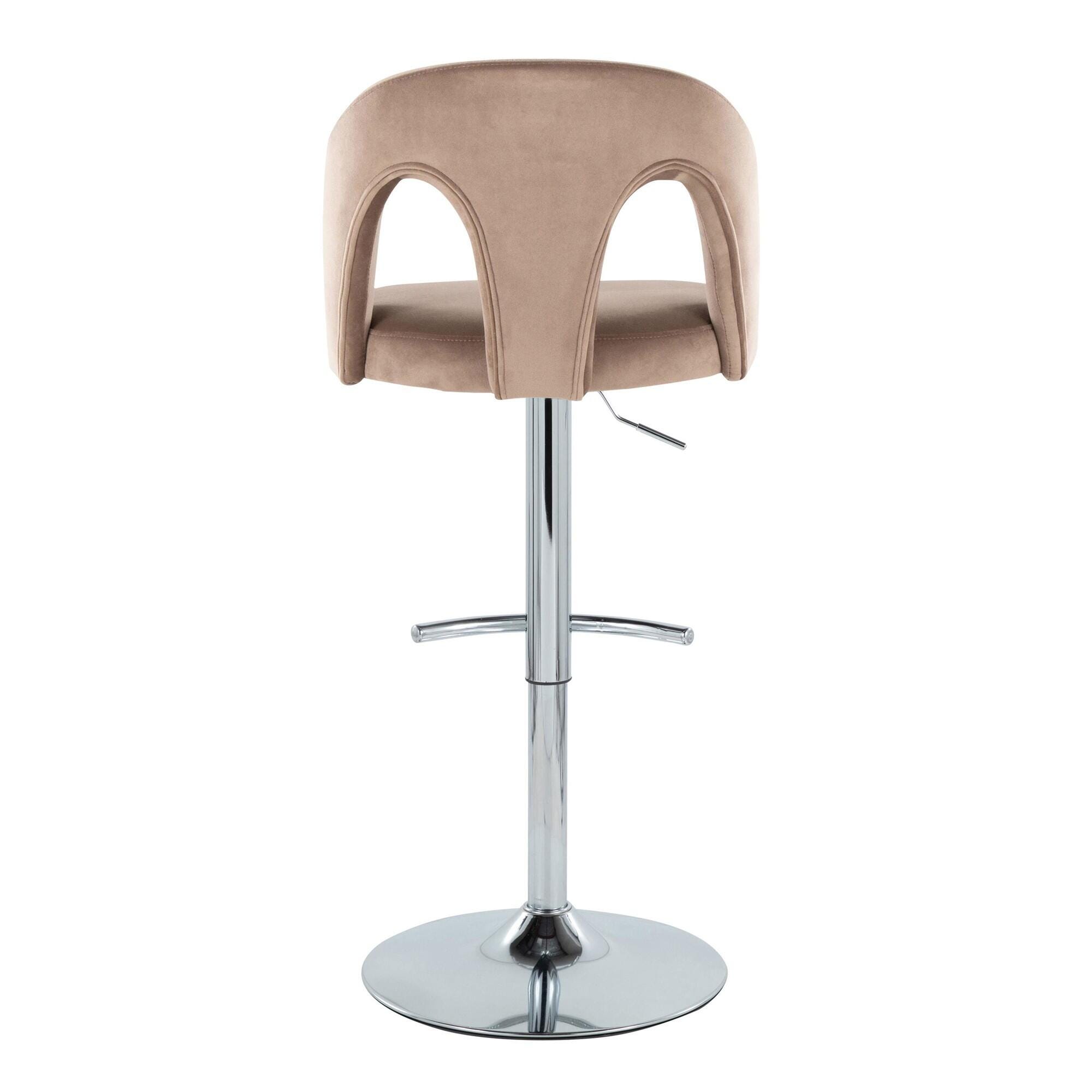 LumiSource Ava Adjustable Height Barstool (Set of 2), Chrome/Taupe, large