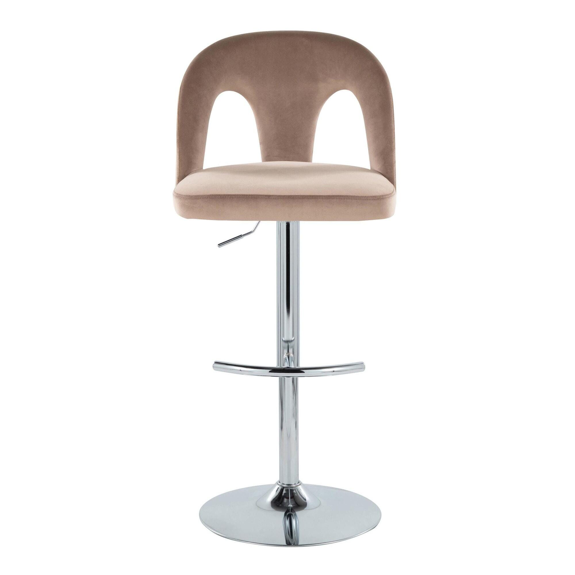 LumiSource Ava Adjustable Height Barstool (Set of 2), Chrome/Taupe, large