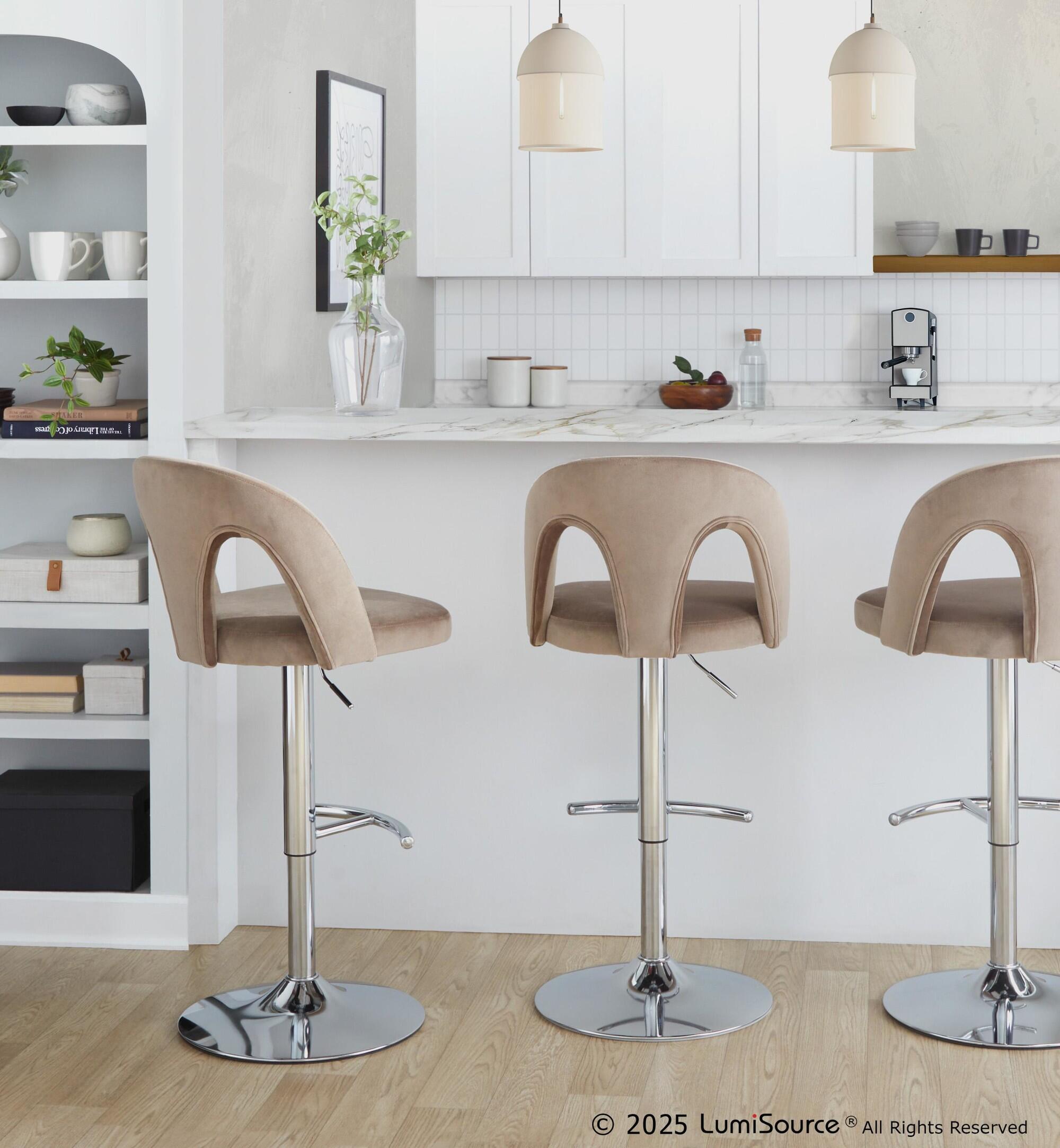 LumiSource Ava Adjustable Height Barstool (Set of 2), Chrome/Taupe, large