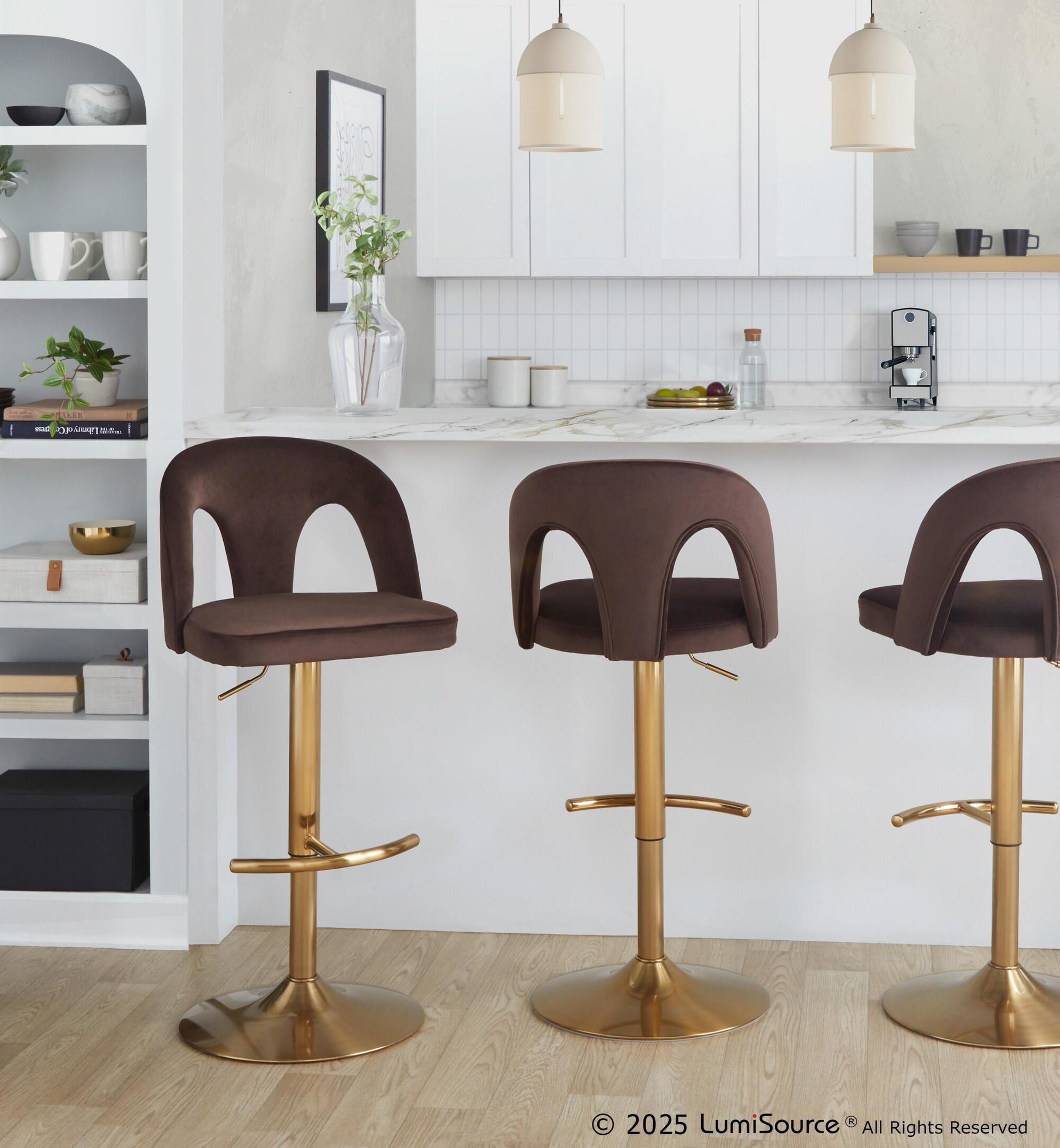 LumiSource Ava Adjustable Height Barstool (Set of 2), Gold/Espresso, large