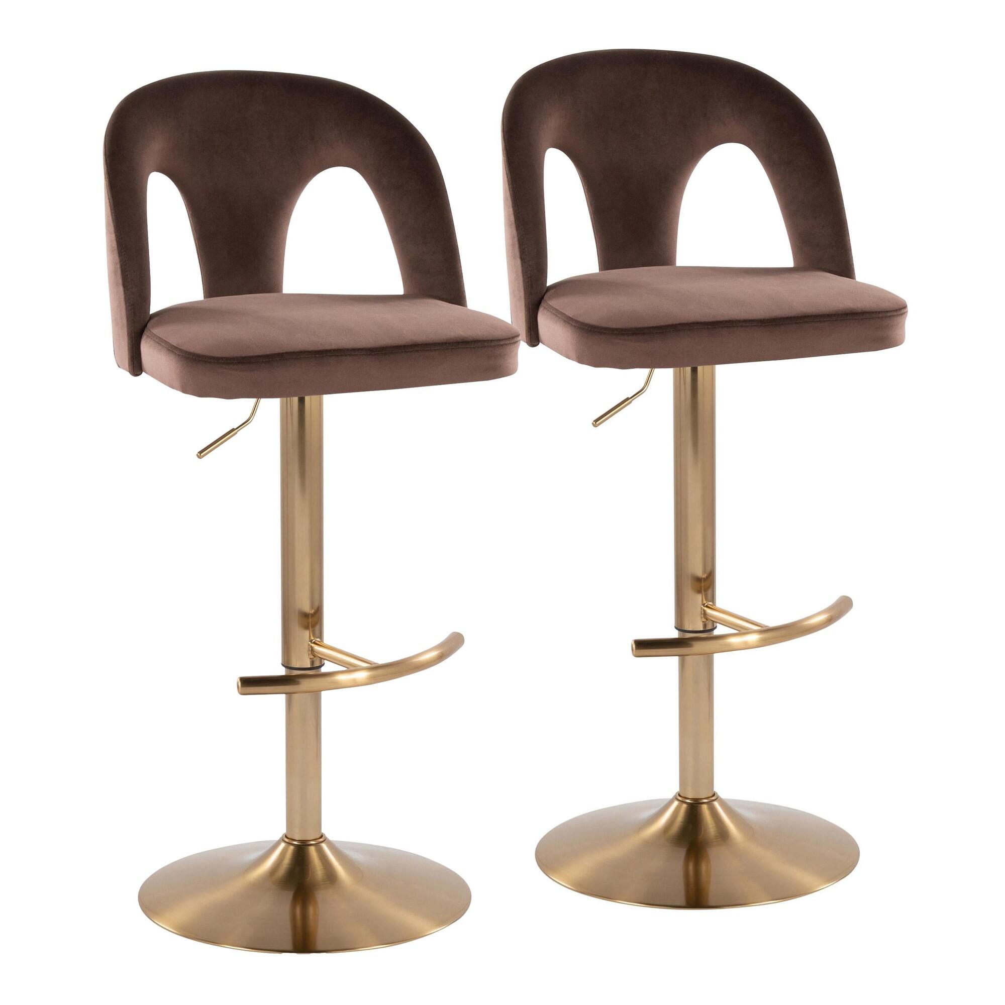 LumiSource Ava Adjustable Height Barstool (Set of 2), Gold/Espresso, large