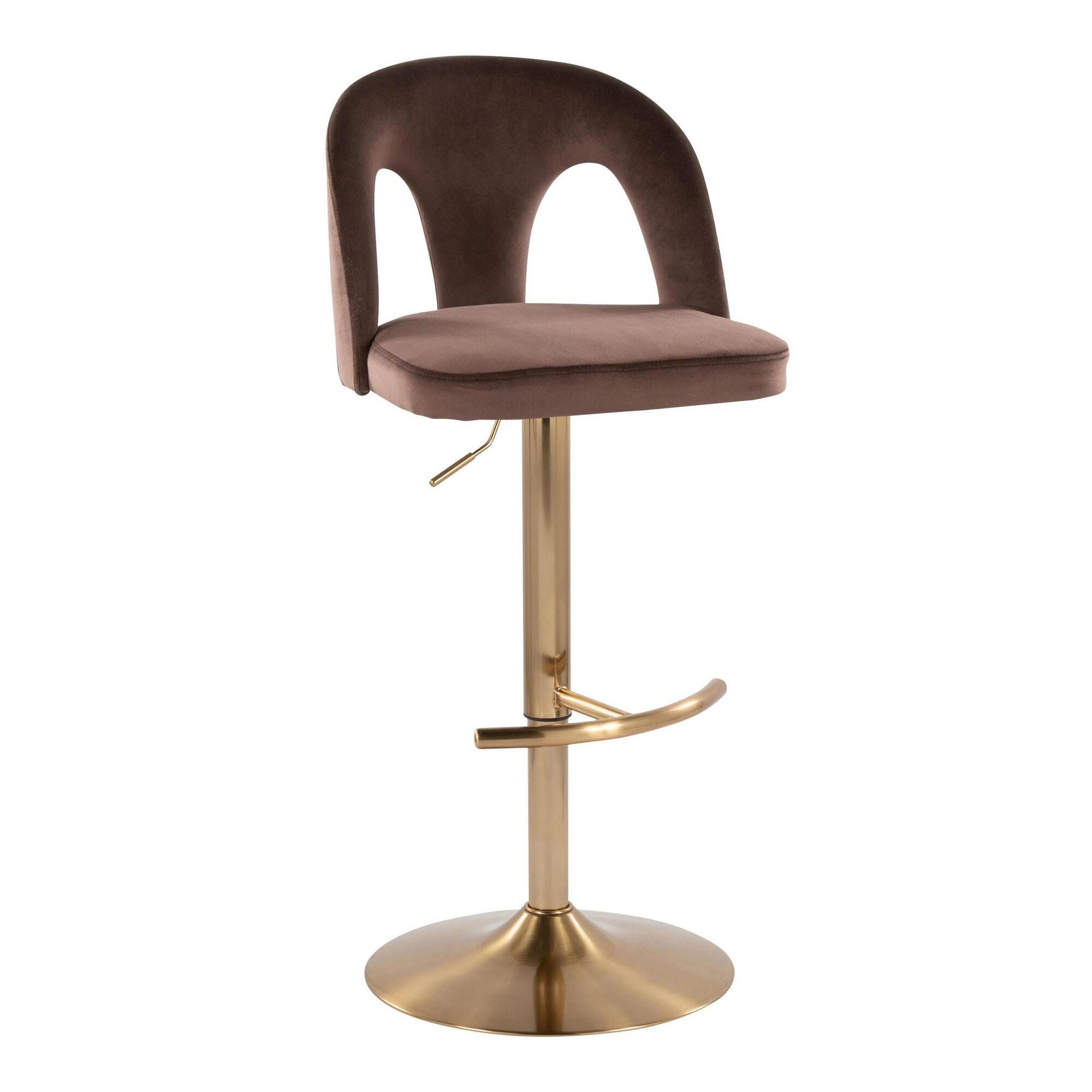 LumiSource Ava Adjustable Height Barstool (Set of 2), Gold/Espresso, large