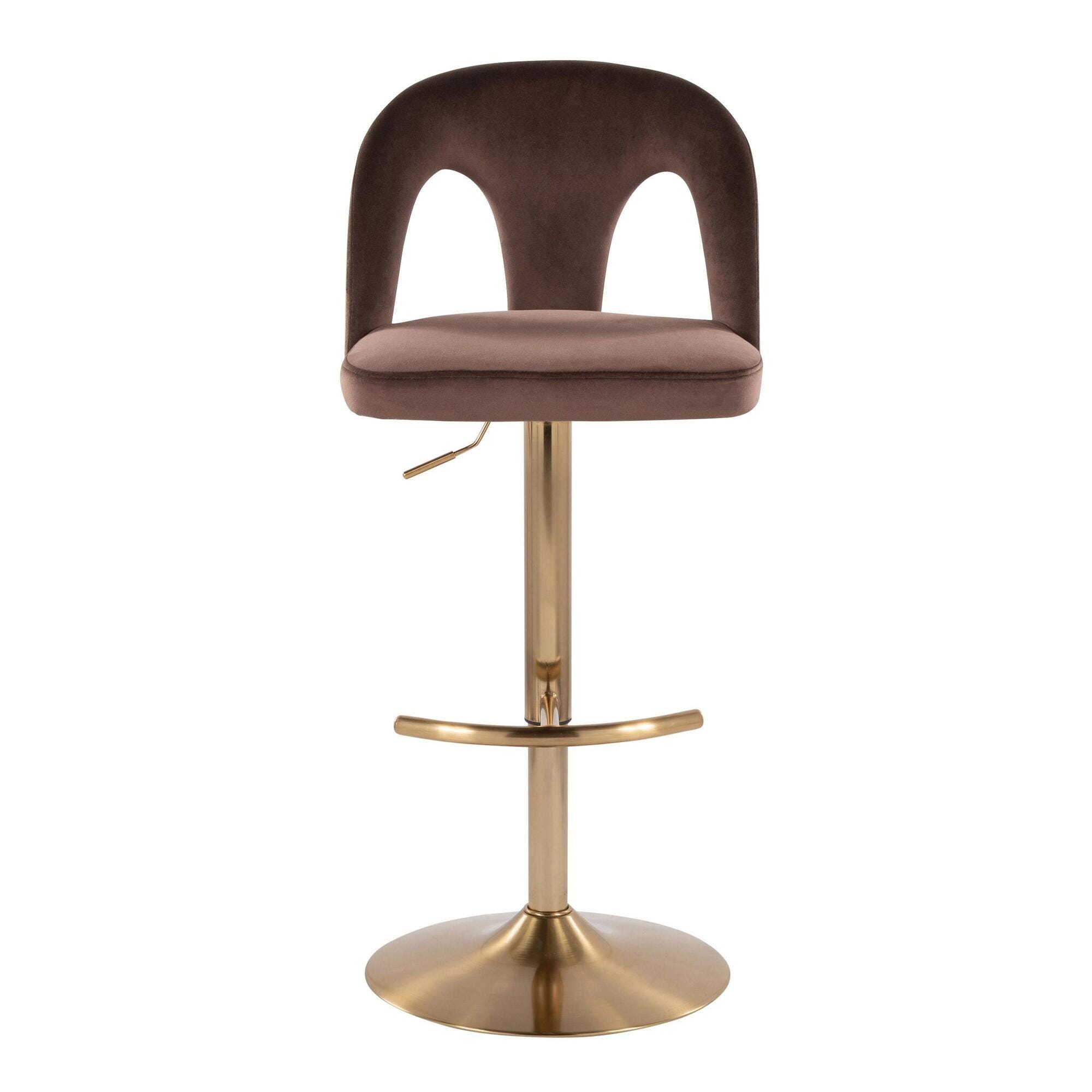 LumiSource Ava Adjustable Height Barstool (Set of 2), Gold/Espresso, large