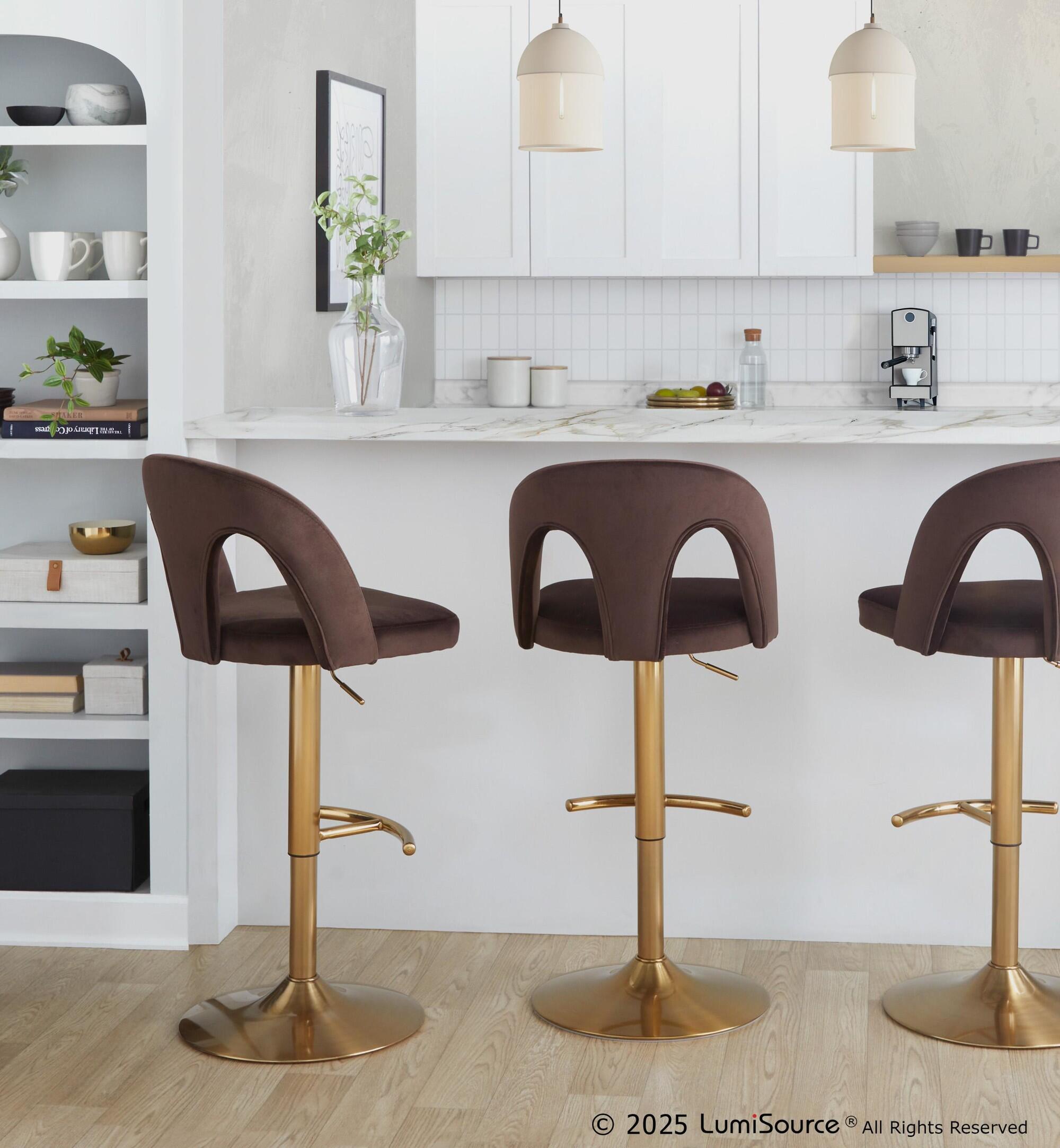 LumiSource Ava Adjustable Height Barstool (Set of 2), Gold/Espresso, large