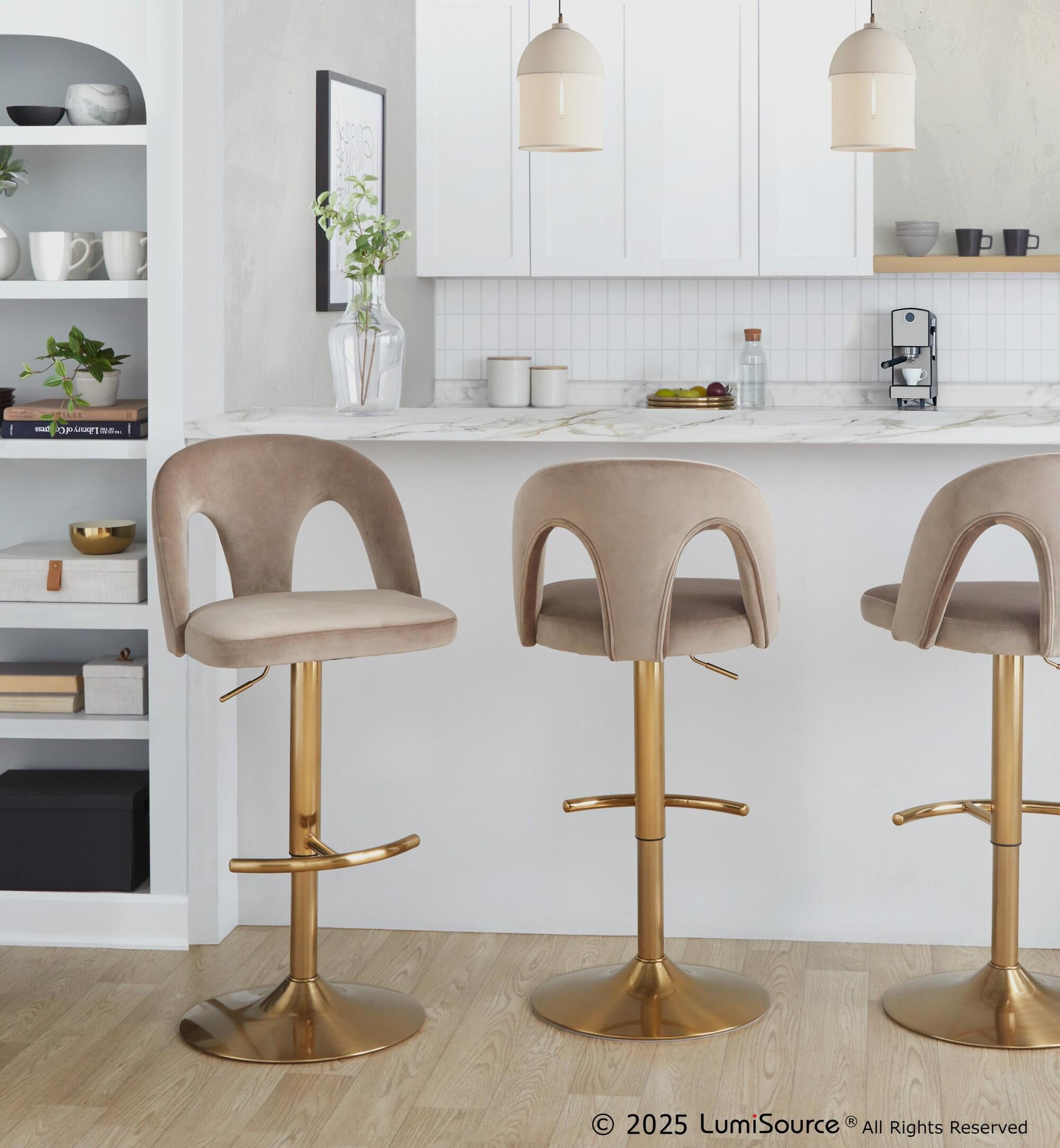 LumiSource Ava Adjustable Height Barstool (Set of 2), Gold/Taupe, large