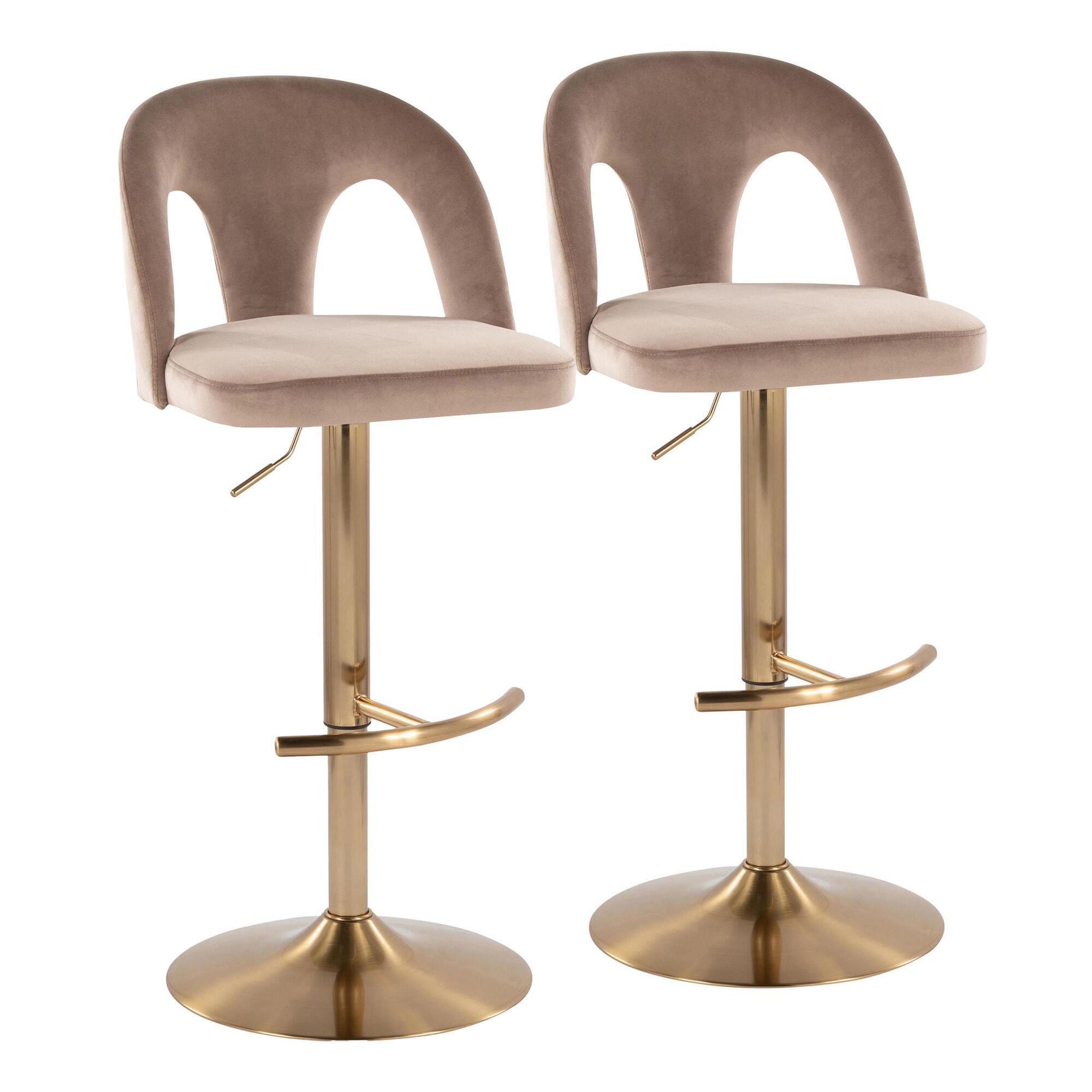 LumiSource Ava Adjustable Height Barstool (Set of 2), Gold/Taupe, large