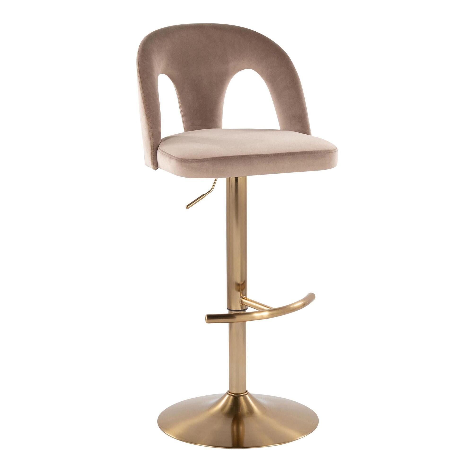 LumiSource Ava Adjustable Height Barstool (Set of 2), Gold/Taupe, large