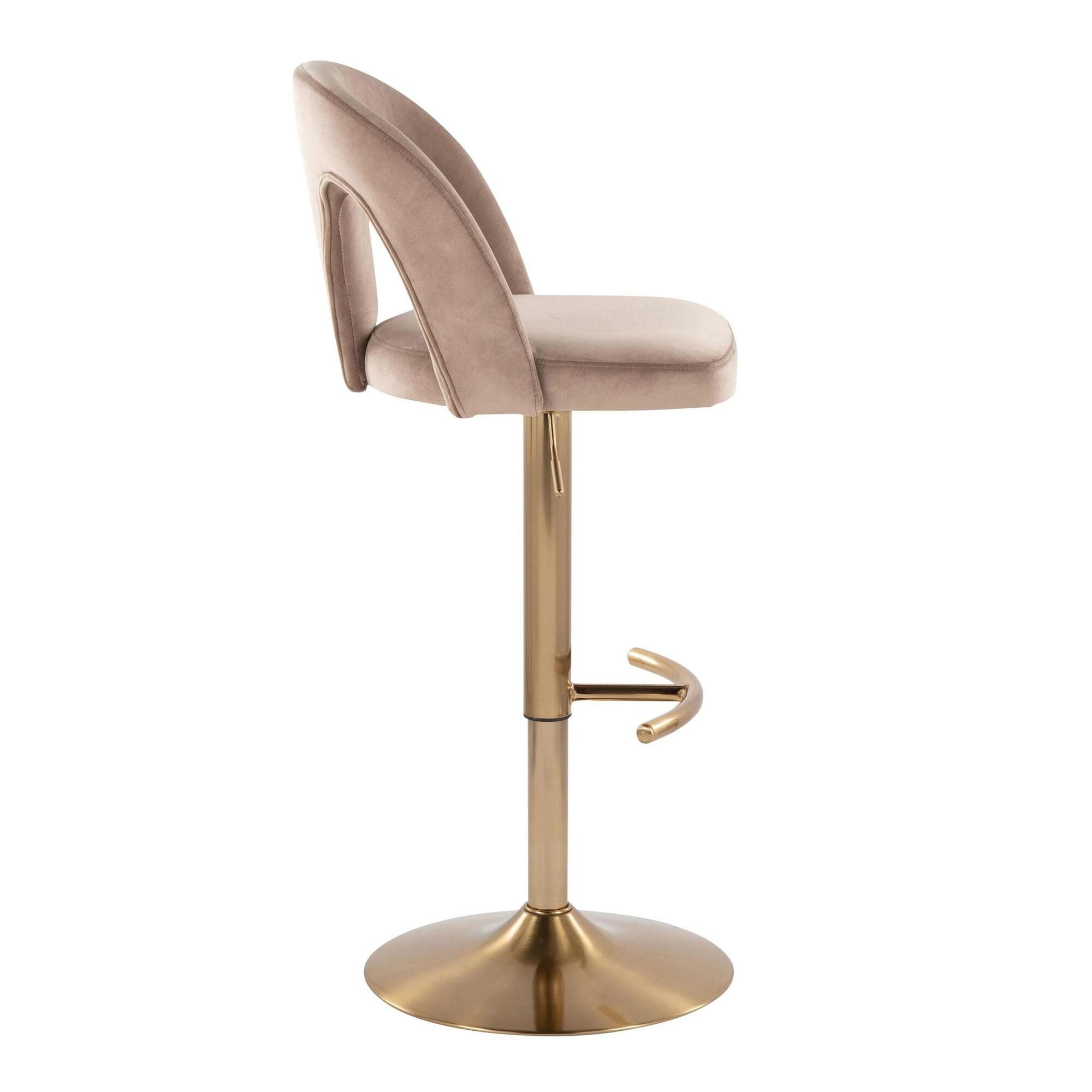 LumiSource Ava Adjustable Height Barstool (Set of 2), Gold/Taupe, large