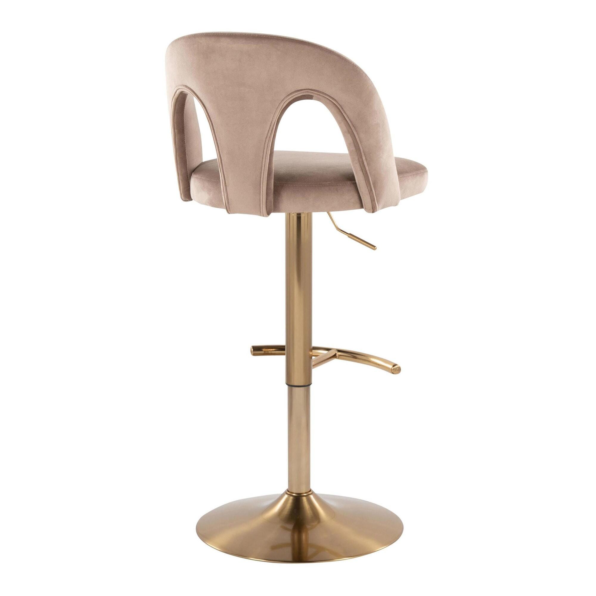 LumiSource Ava Adjustable Height Barstool (Set of 2), Gold/Taupe, large