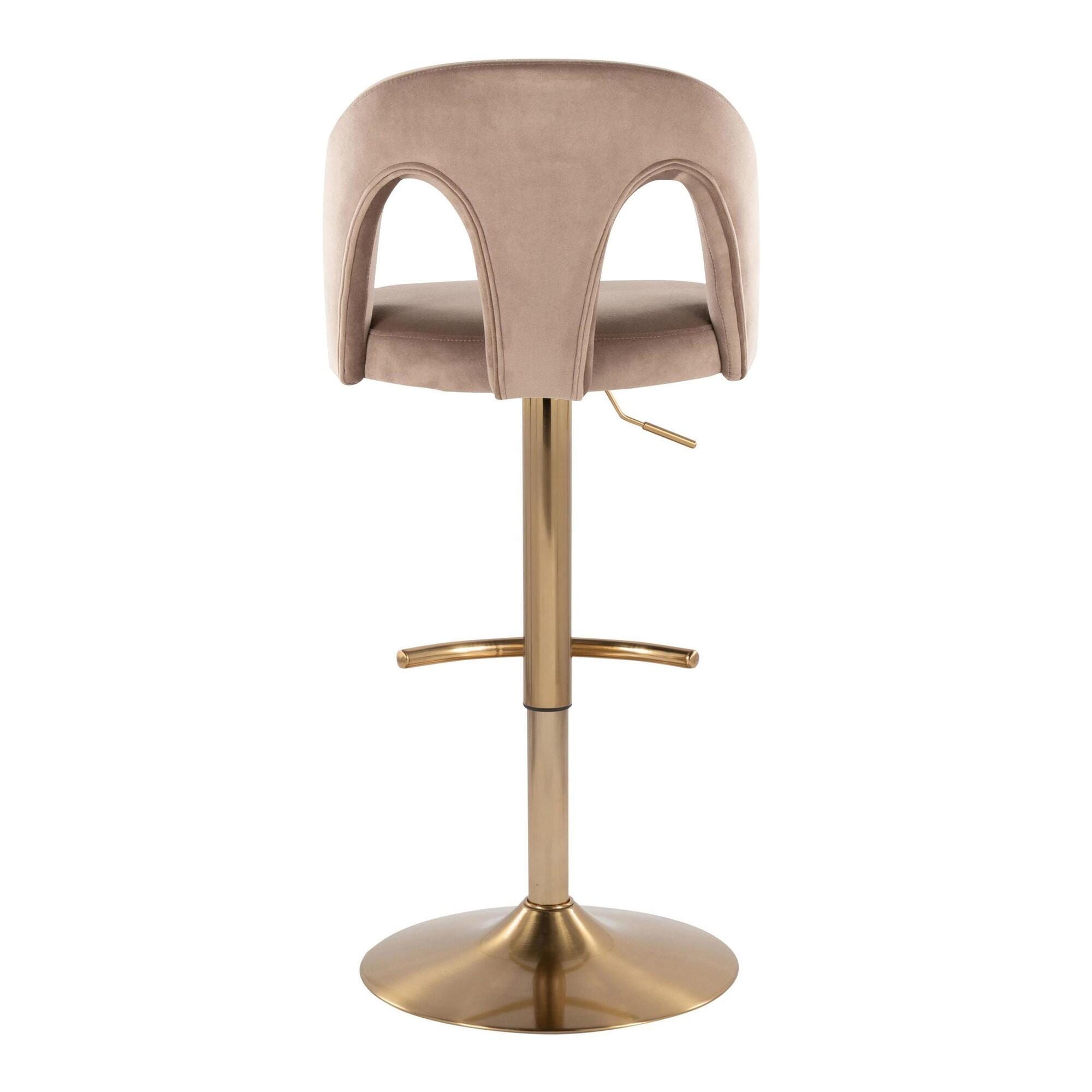 LumiSource Ava Adjustable Height Barstool (Set of 2), Gold/Taupe, large