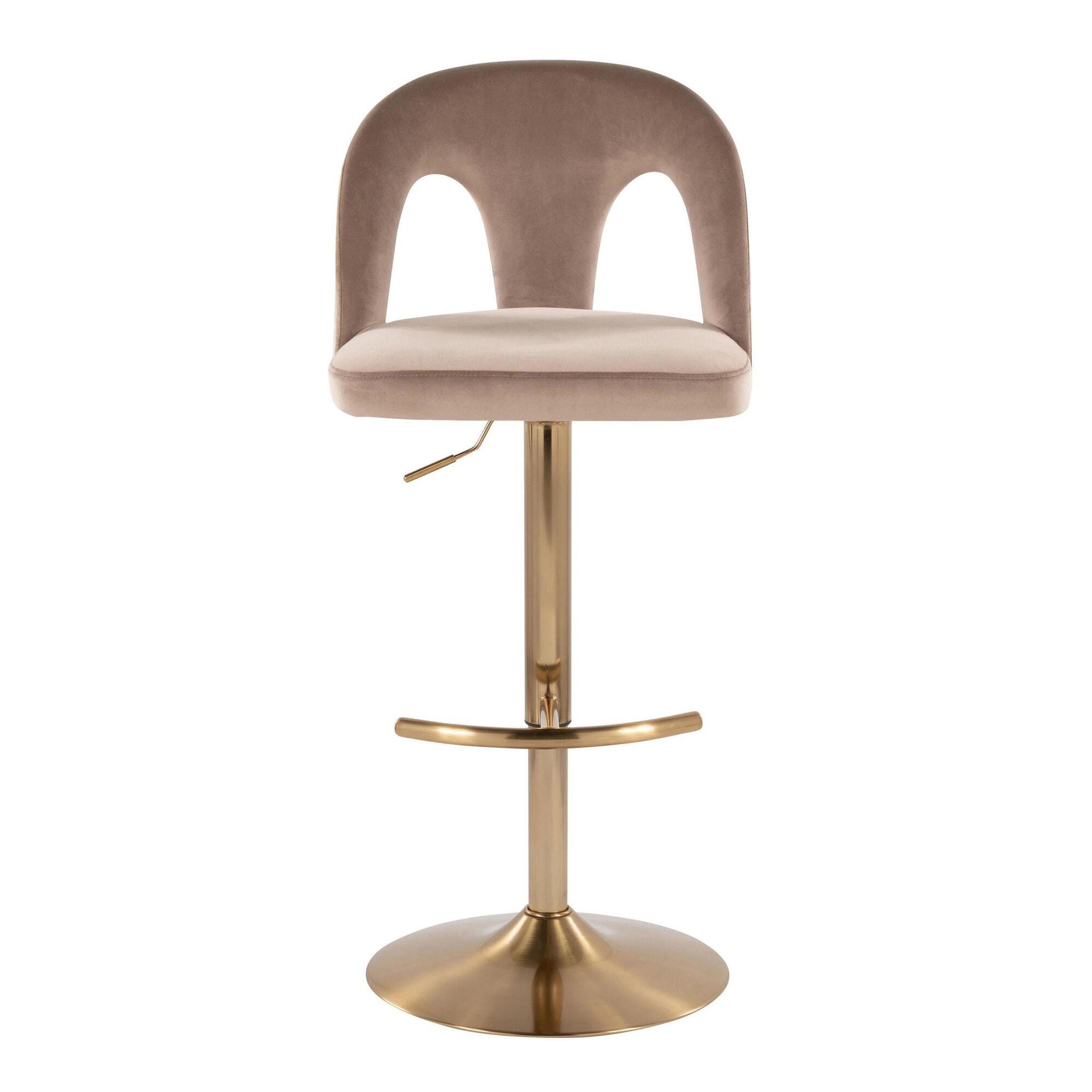 LumiSource Ava Adjustable Height Barstool (Set of 2), Gold/Taupe, large
