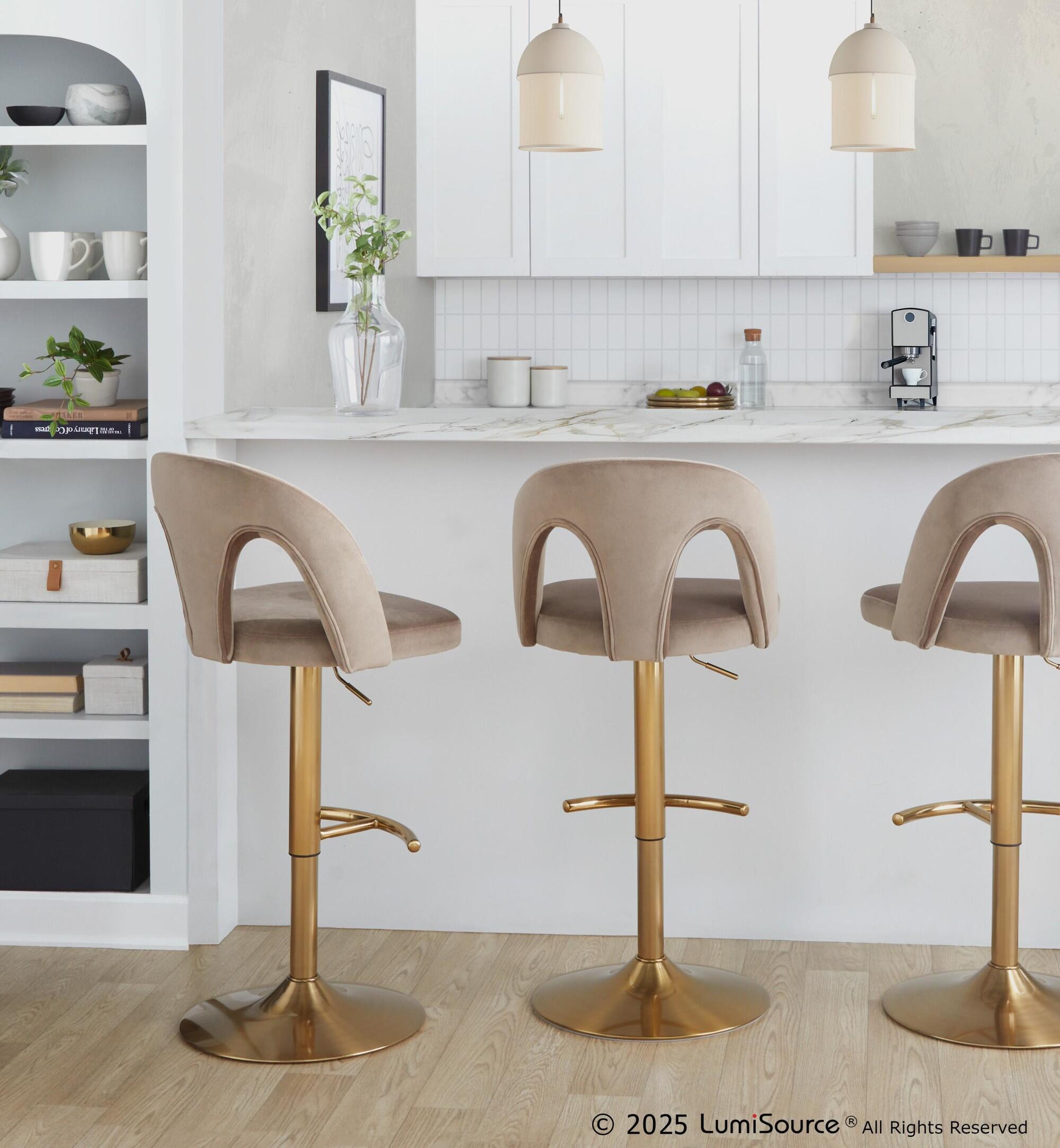 LumiSource Ava Adjustable Height Barstool (Set of 2), Gold/Taupe, large