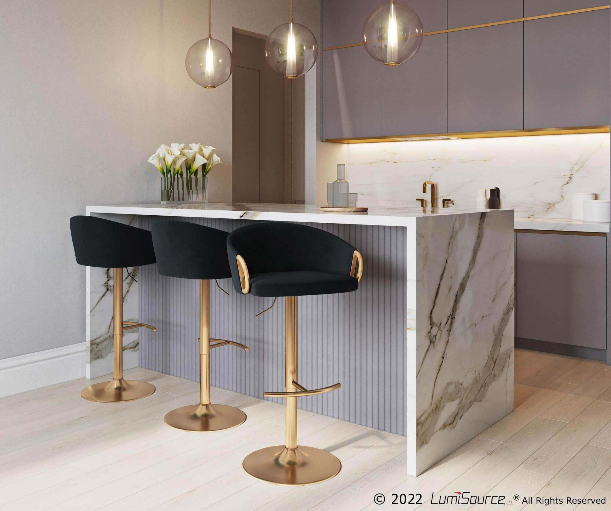 LumiSource Claire Adjustable Height Bar Stool (Set of 2), Gold/Black, rollover