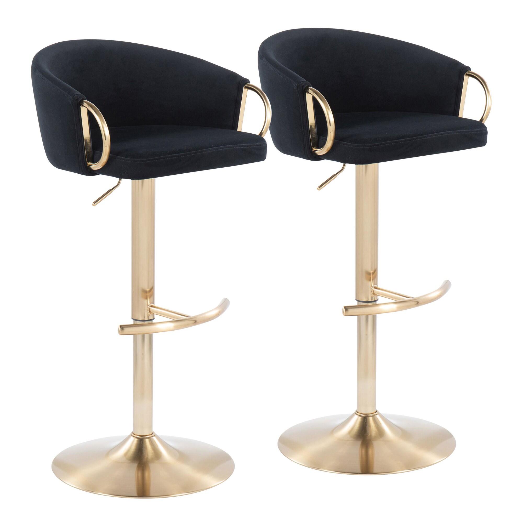 LumiSource Claire Adjustable Height Bar Stool (Set of 2), Gold/Black, large