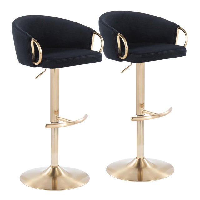 LumiSource Claire Adjustable Height Bar Stool (Set of 2), Gold/Black