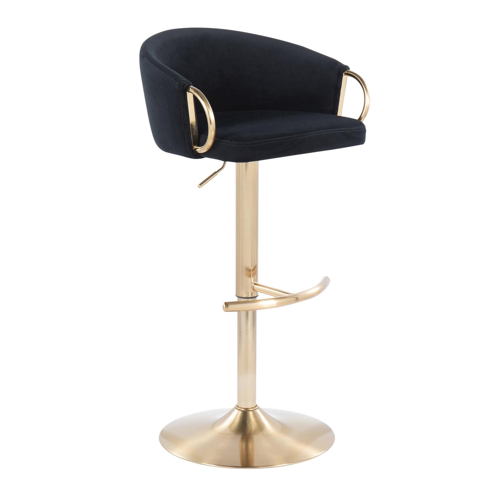 LumiSource Claire Adjustable Height Bar Stool (Set of 2), Gold/Black, large
