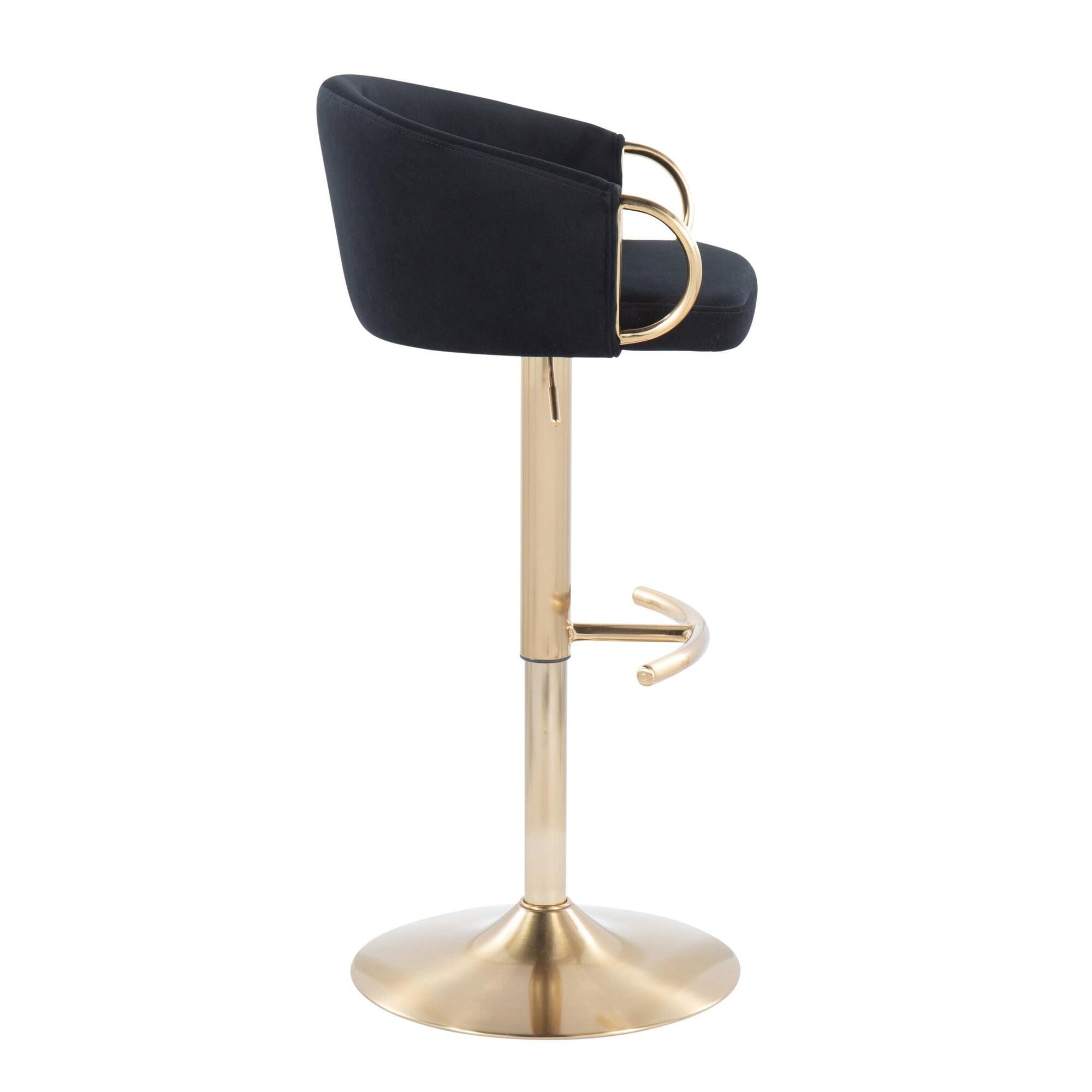 LumiSource Claire Adjustable Height Bar Stool (Set of 2), Gold/Black, large