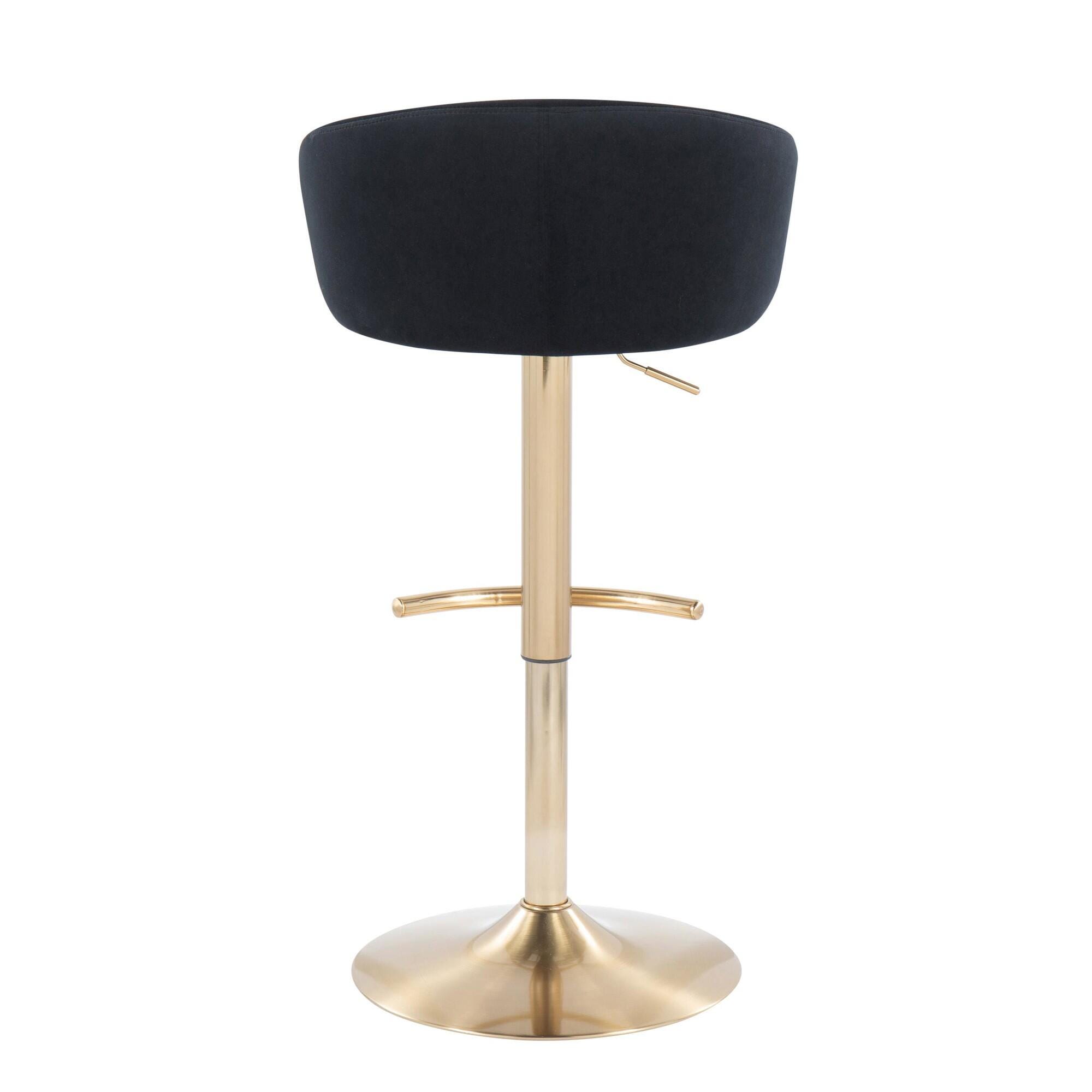 LumiSource Claire Adjustable Height Bar Stool (Set of 2), Gold/Black, large