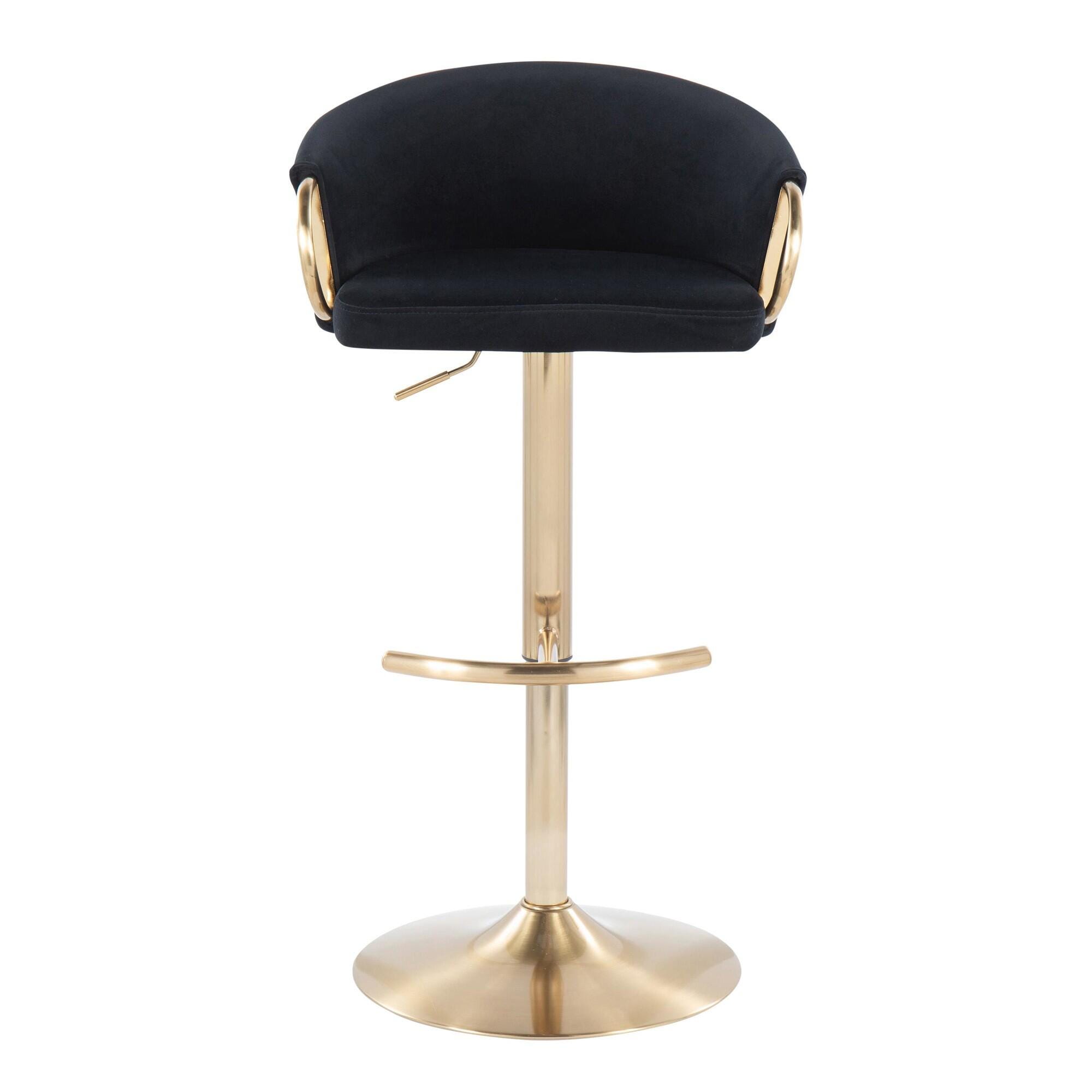 LumiSource Claire Adjustable Height Bar Stool (Set of 2), Gold/Black, large