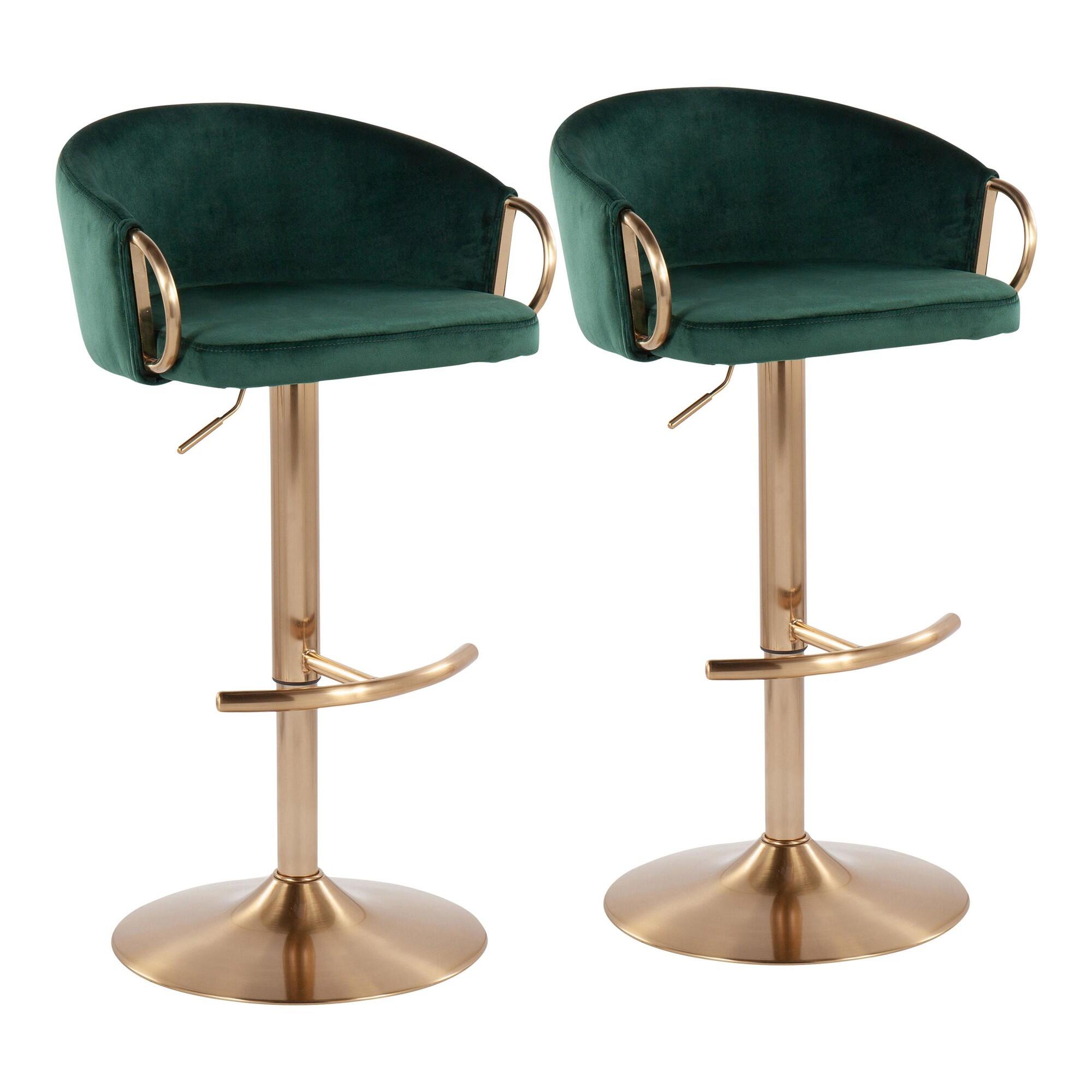 LumiSource Claire Adjustable Height Bar Stool (Set of 2), Gold/Green, large