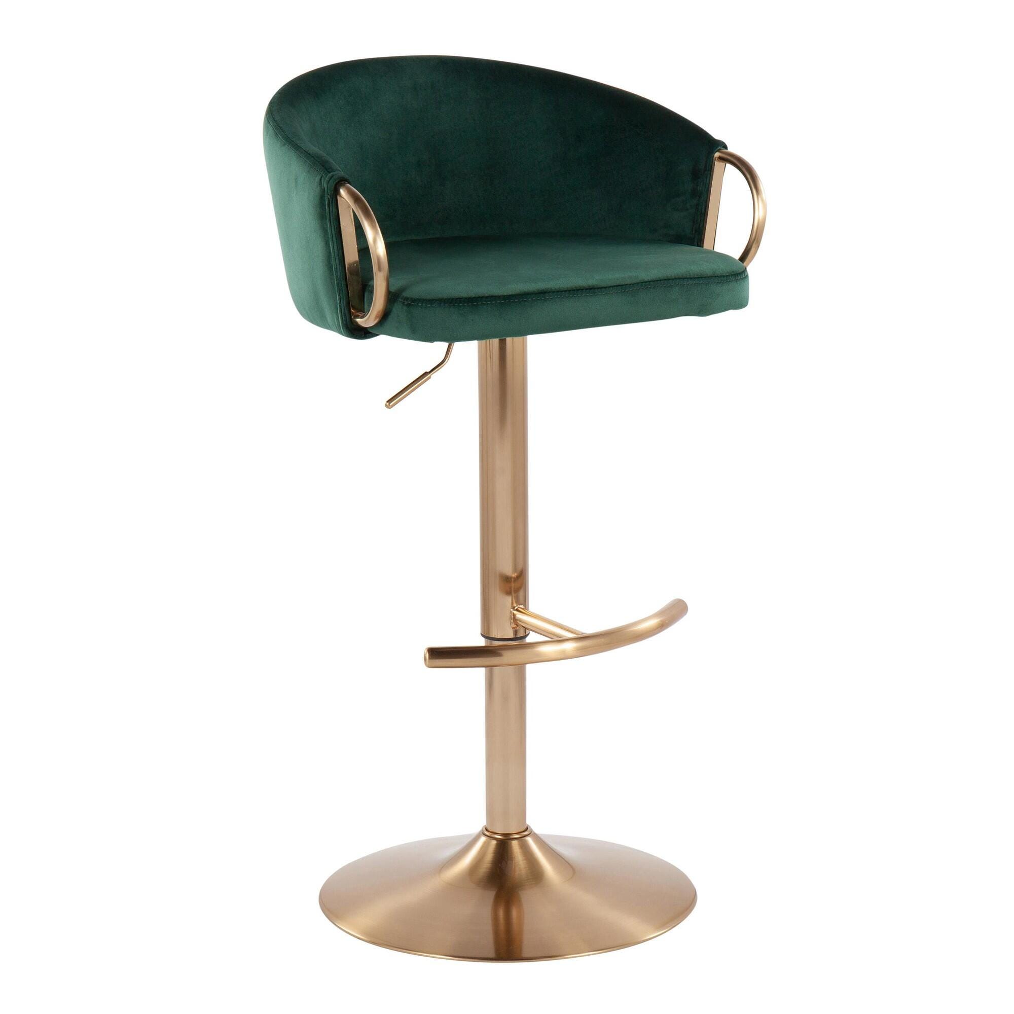 LumiSource Claire Adjustable Height Bar Stool (Set of 2), Gold/Green, large