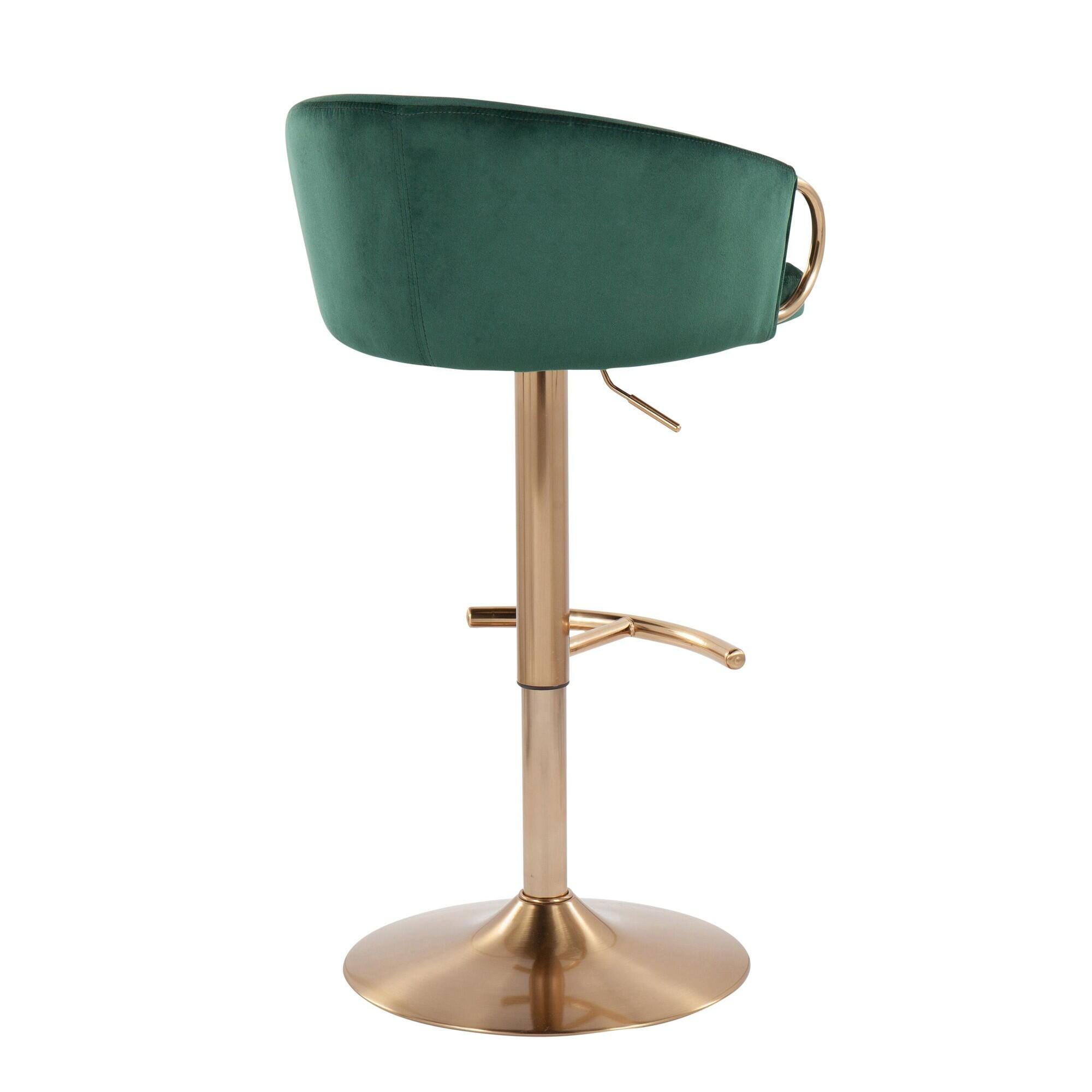 LumiSource Claire Adjustable Height Bar Stool (Set of 2), Gold/Green, large