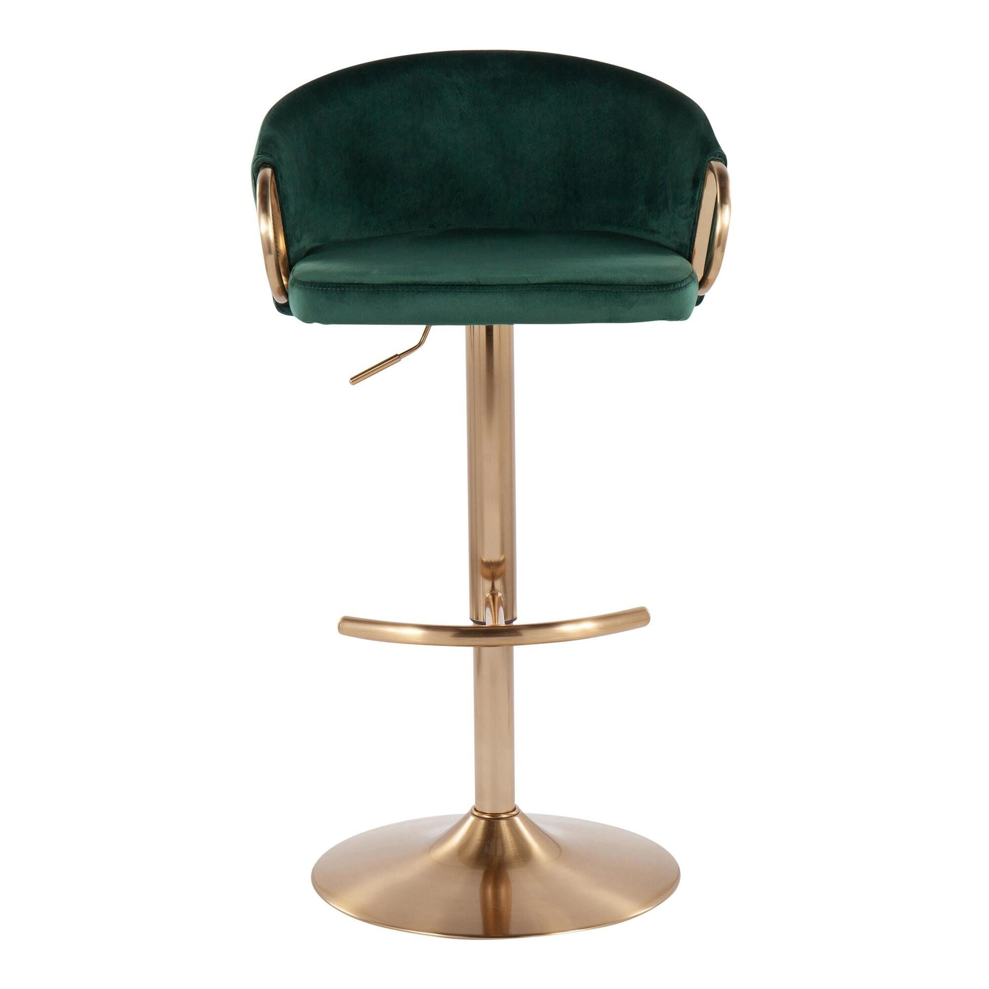 LumiSource Claire Adjustable Height Bar Stool (Set of 2), Gold/Green, large