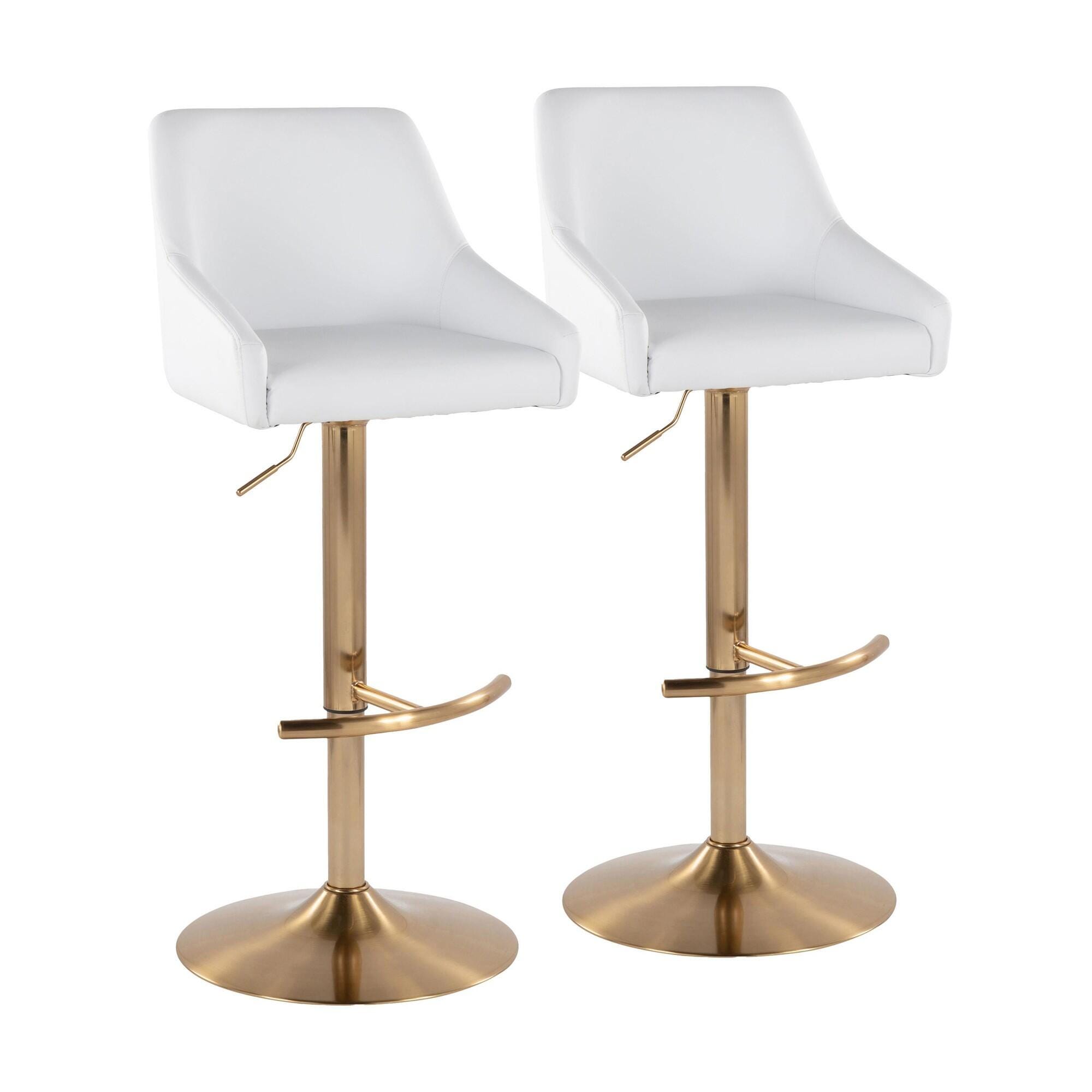 LumiSource Hannah Solid Adjustable Height Barstool (Set of 2), Gold/White, large