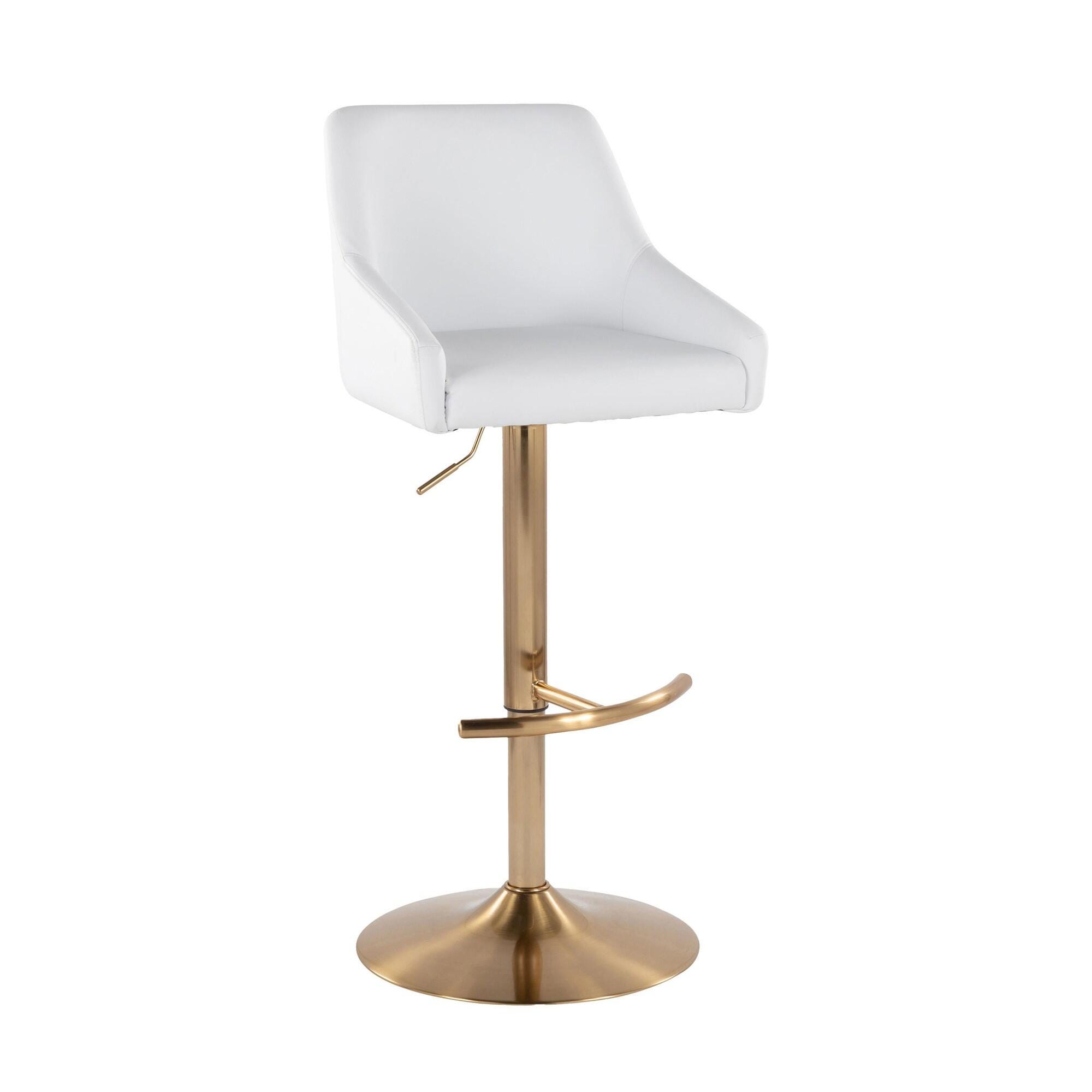 LumiSource Hannah Solid Adjustable Height Barstool (Set of 2), Gold/White, large