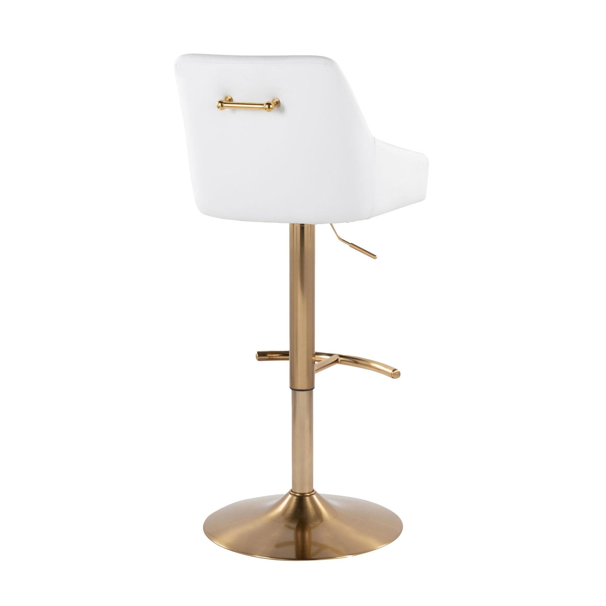 LumiSource Hannah Solid Adjustable Height Barstool (Set of 2), Gold/White, large
